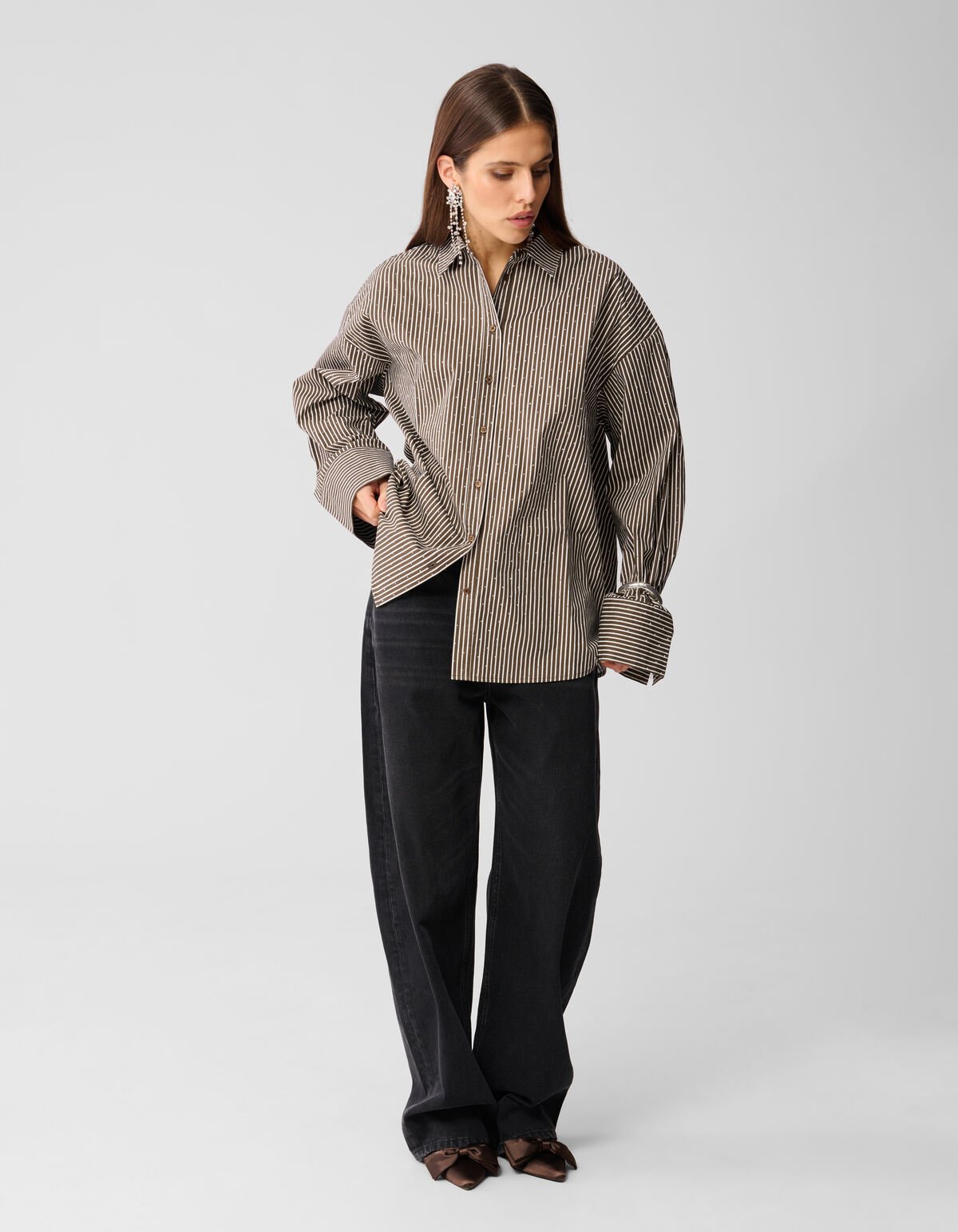 Pinstripe Strass Blouse Bruin SHOEBY WOMEN