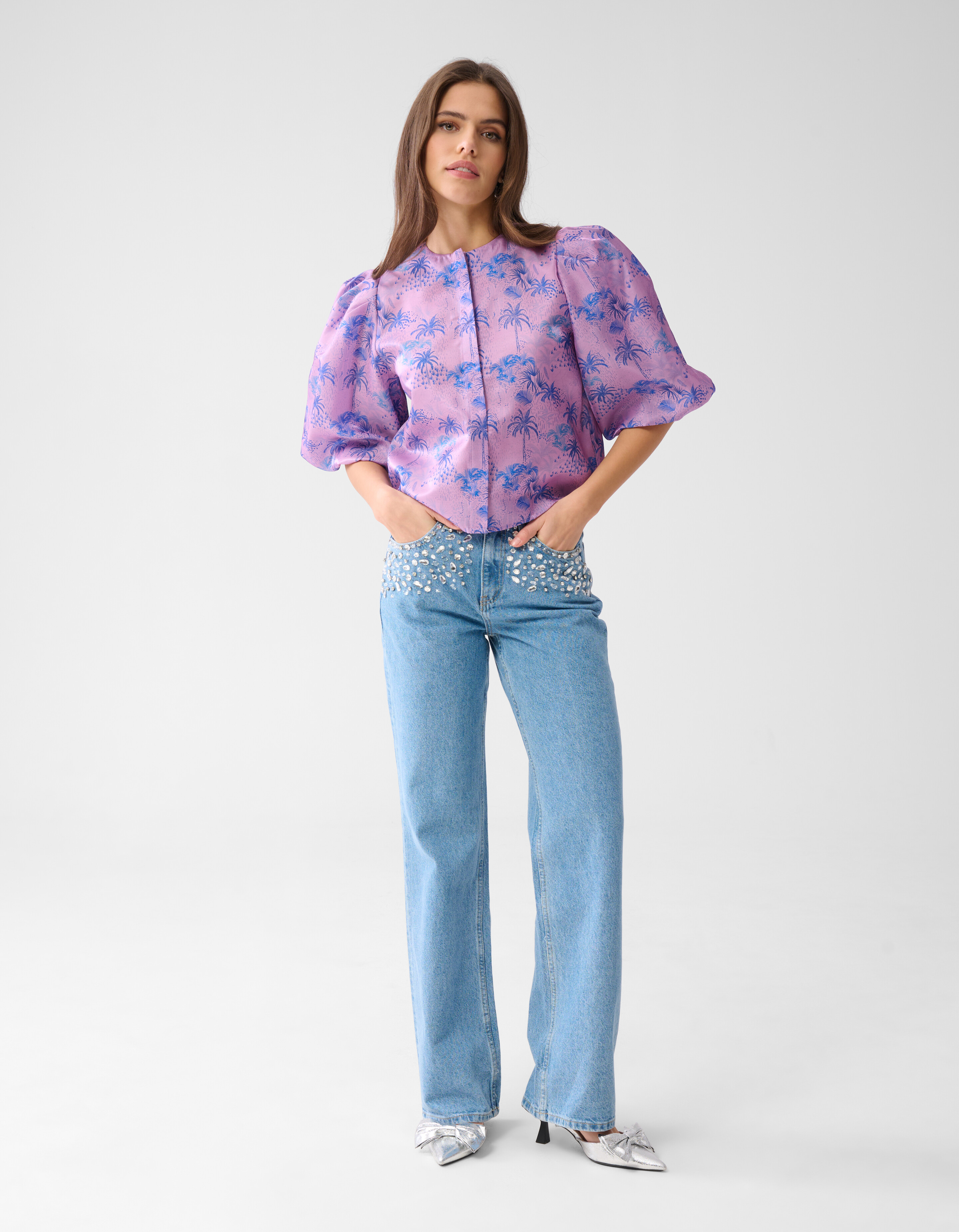 Embellished Wide Leg Fit Jeans Mediumstone SHOEBY WOMEN