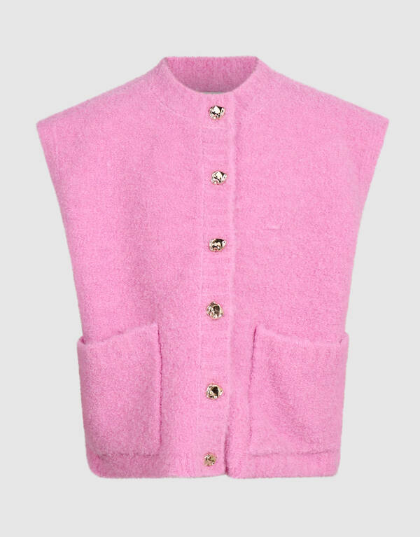 Teddy Gebreid Gilet Roze SHOEBY GIRLS