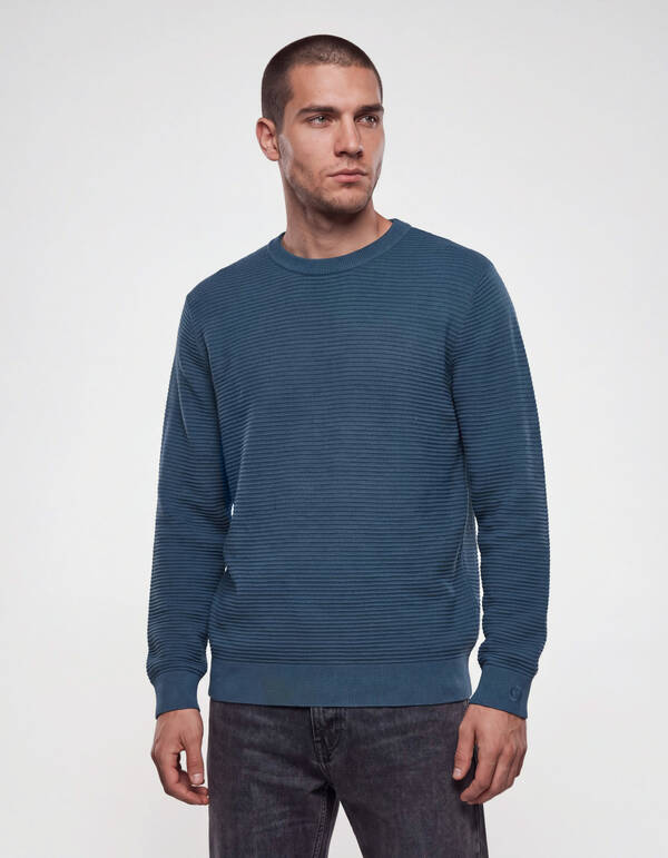 Rib Gebreide Trui Donkerblauw SHOEBY MEN