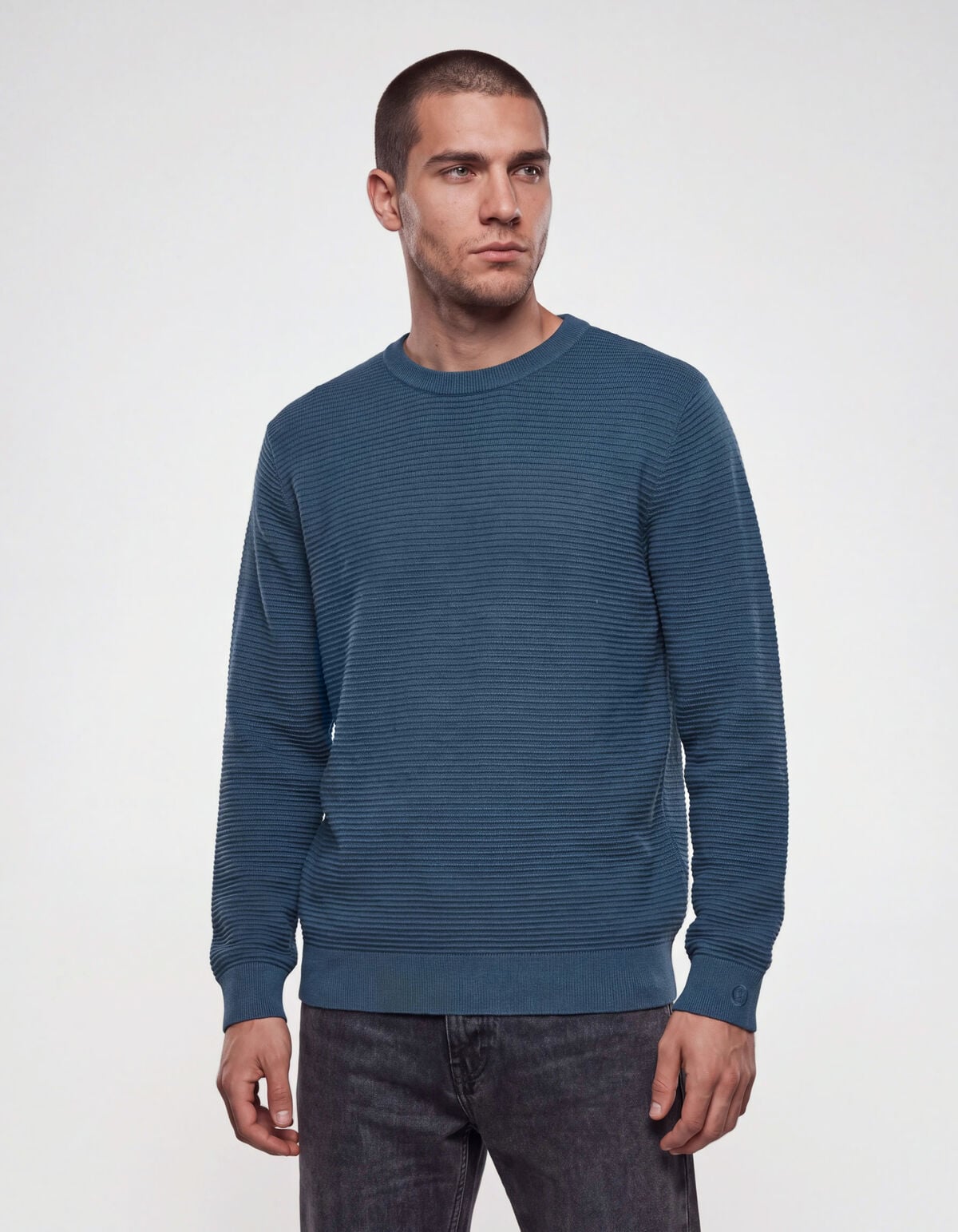 Rib Gebreide Trui Donkerblauw SHOEBY MEN