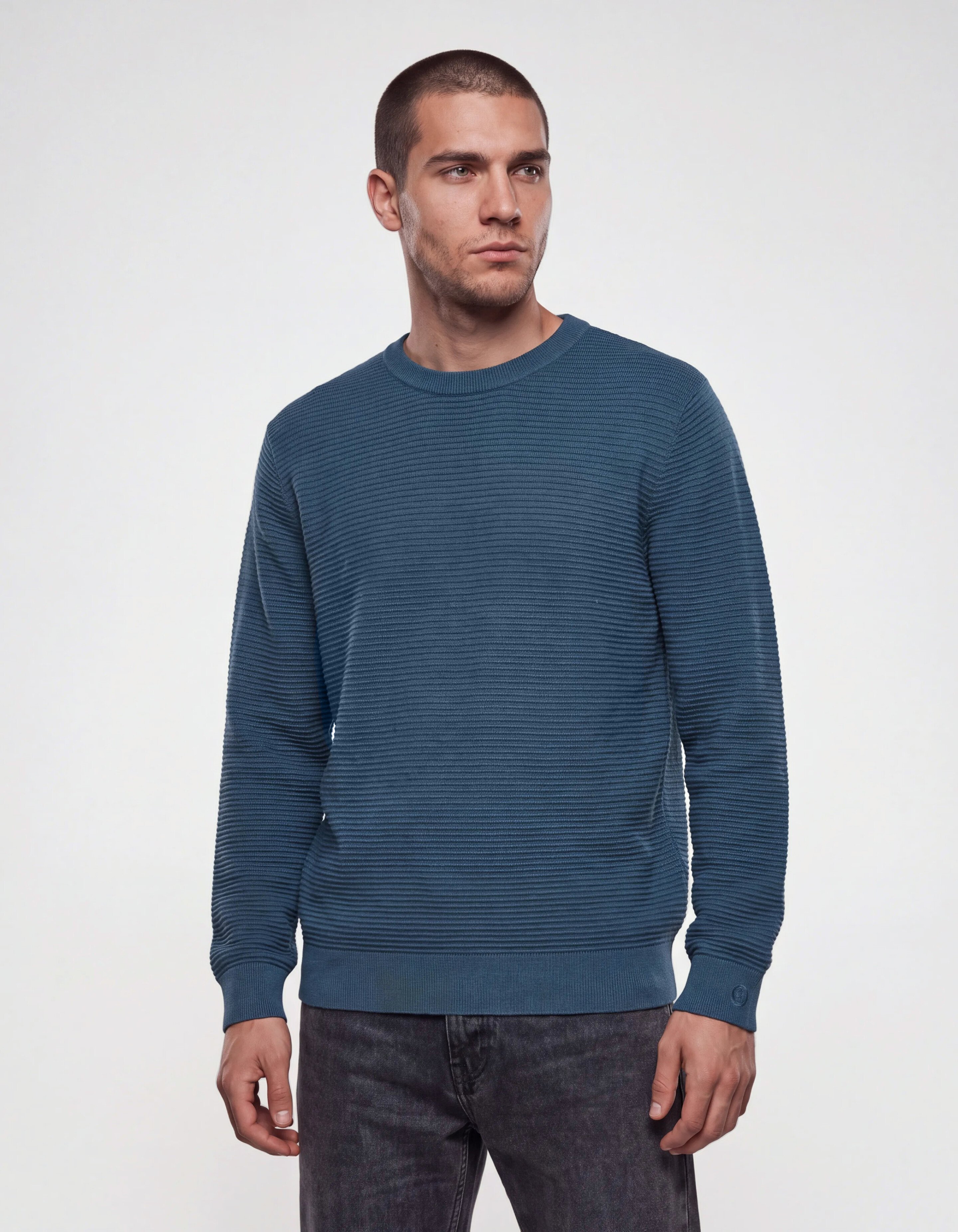 Rib Gebreide Trui Donkerblauw SHOEBY MEN