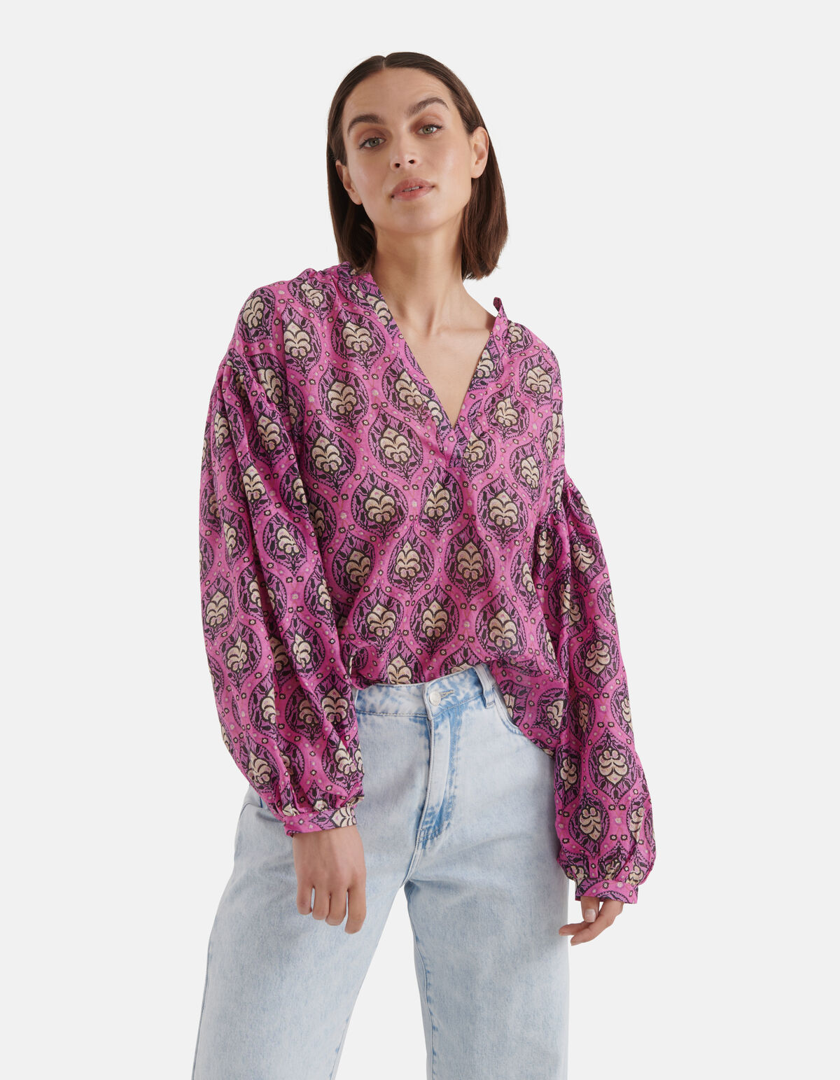 Printed Voile Blouse Roze SHOEBY WOMEN