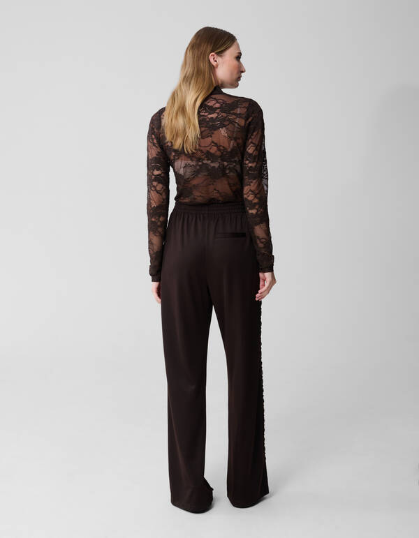 Asymmetrische Tape Wide Leg Broek Donkerbruin SHOEBY WOMEN