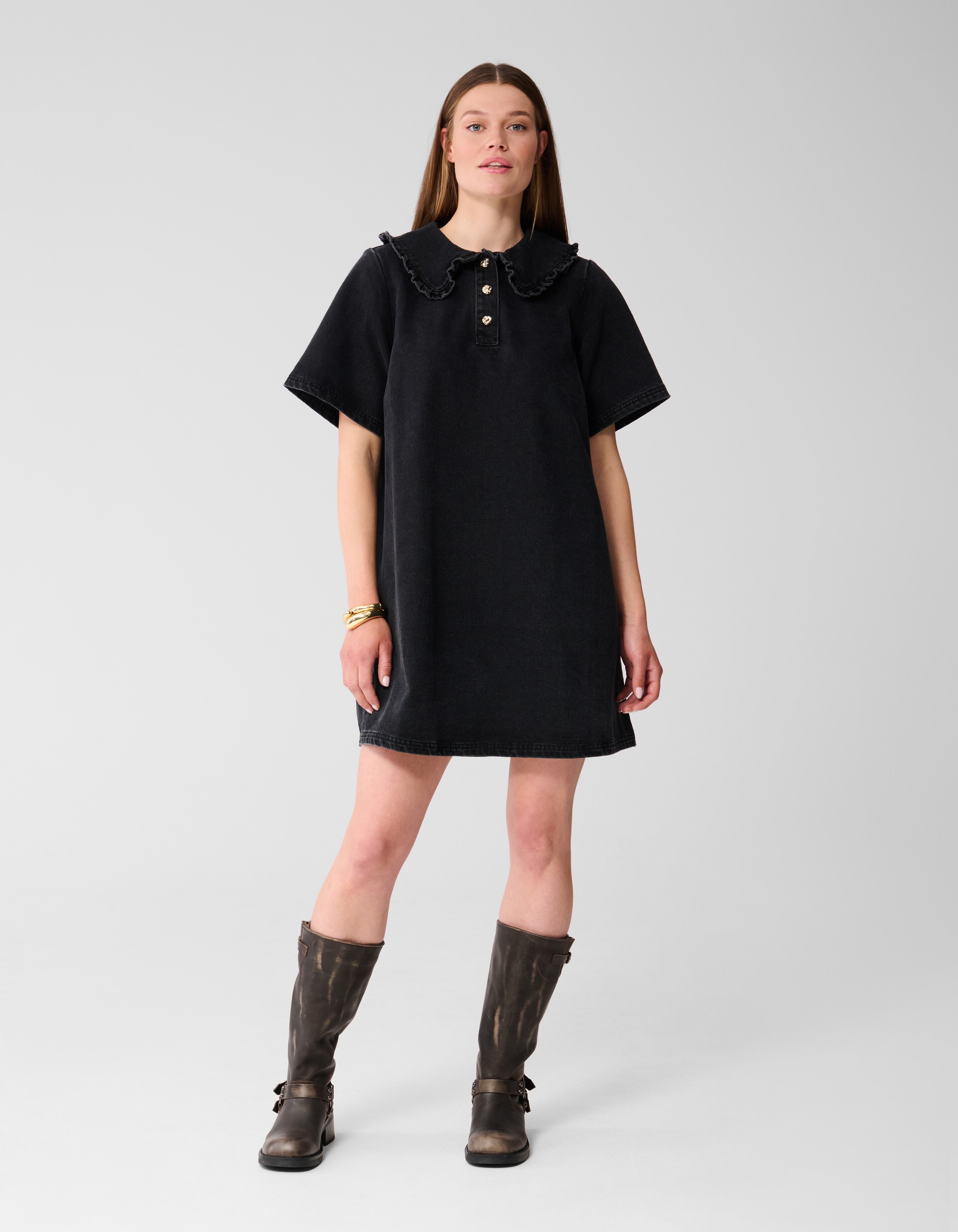 Denim Collar Midi Jurk Zwart SHOEBY WOMEN