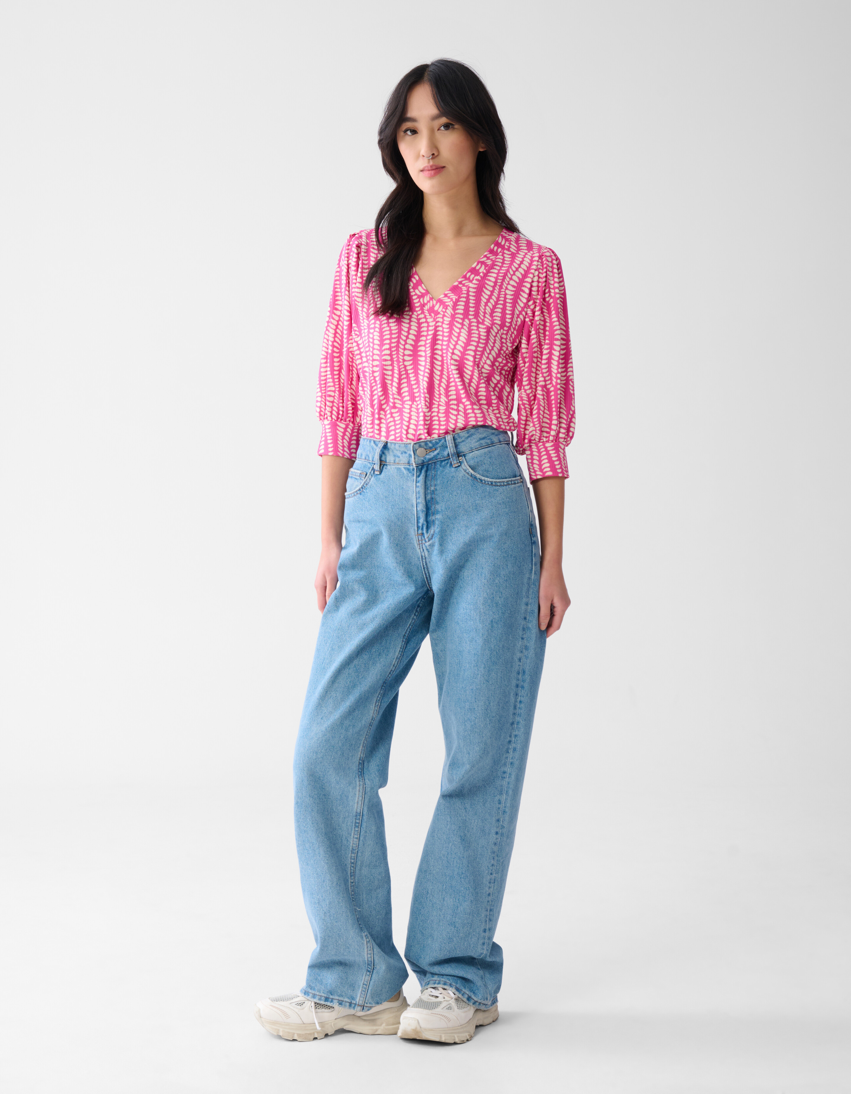 Printed Rib Jersey Top Roze SHOEBY WOMEN