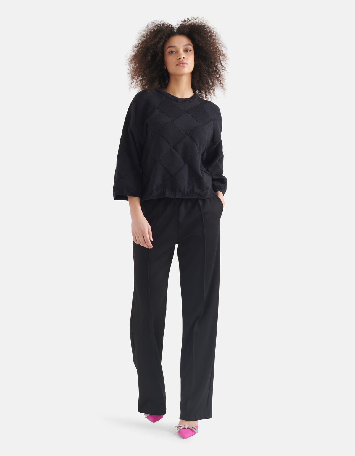 Gebreide Ruiten Trui Zwart SHOEBY WOMEN