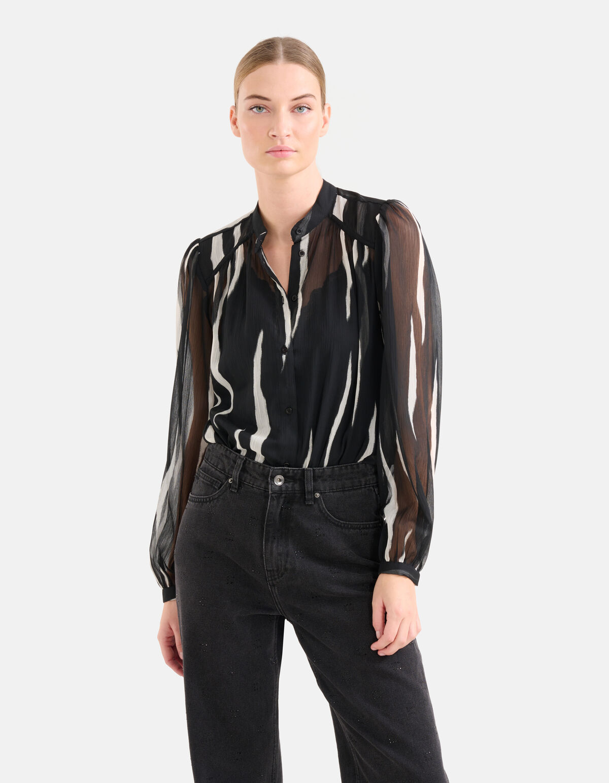 Two Tone Print Blouse Zwart/Wit SHOEBY WOMEN
