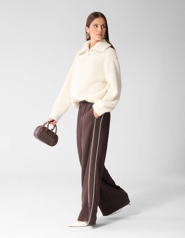 Sporty Piping Wide Leg Fit Broek Donkerbruin SHOEBY WOMEN