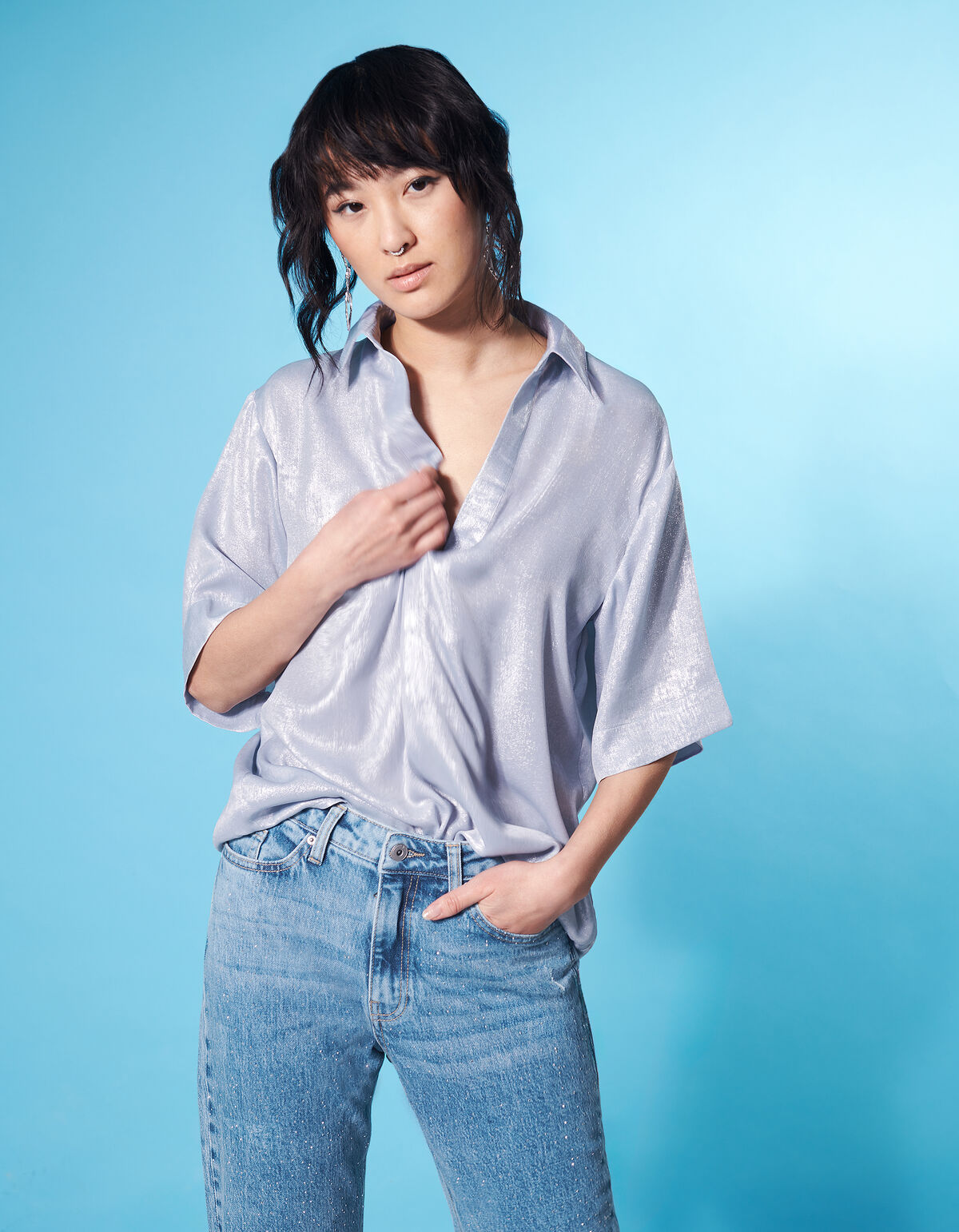 Metallic Top Lichtblauw By Fred SHOEBY WOMEN