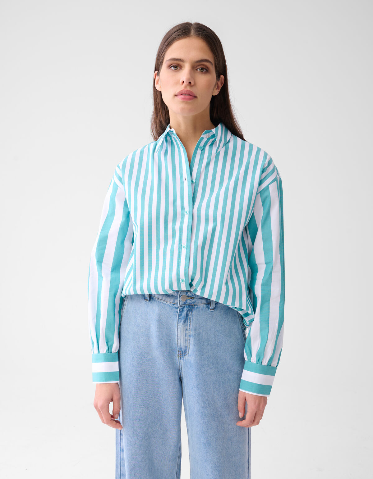 Pinstripe Blouse Groen SHOEBY WOMEN