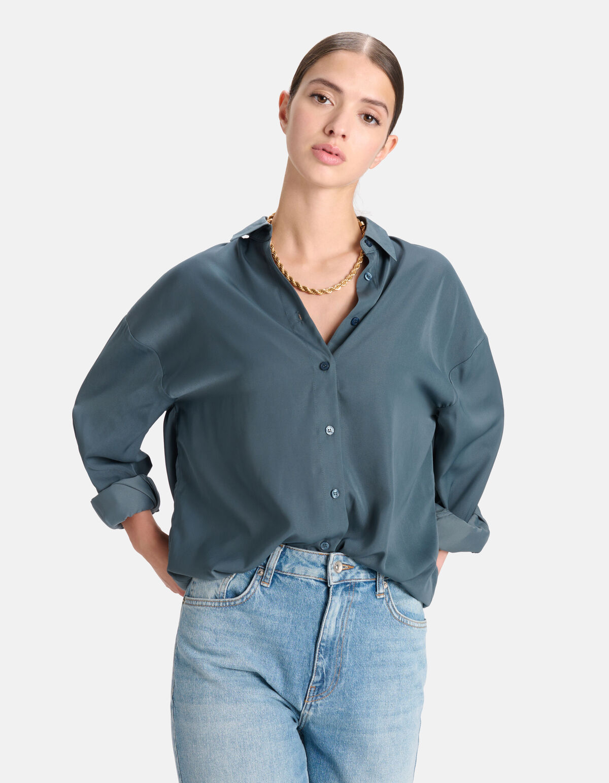 Satijnen Blouse Petrol SHOEBY WOMEN