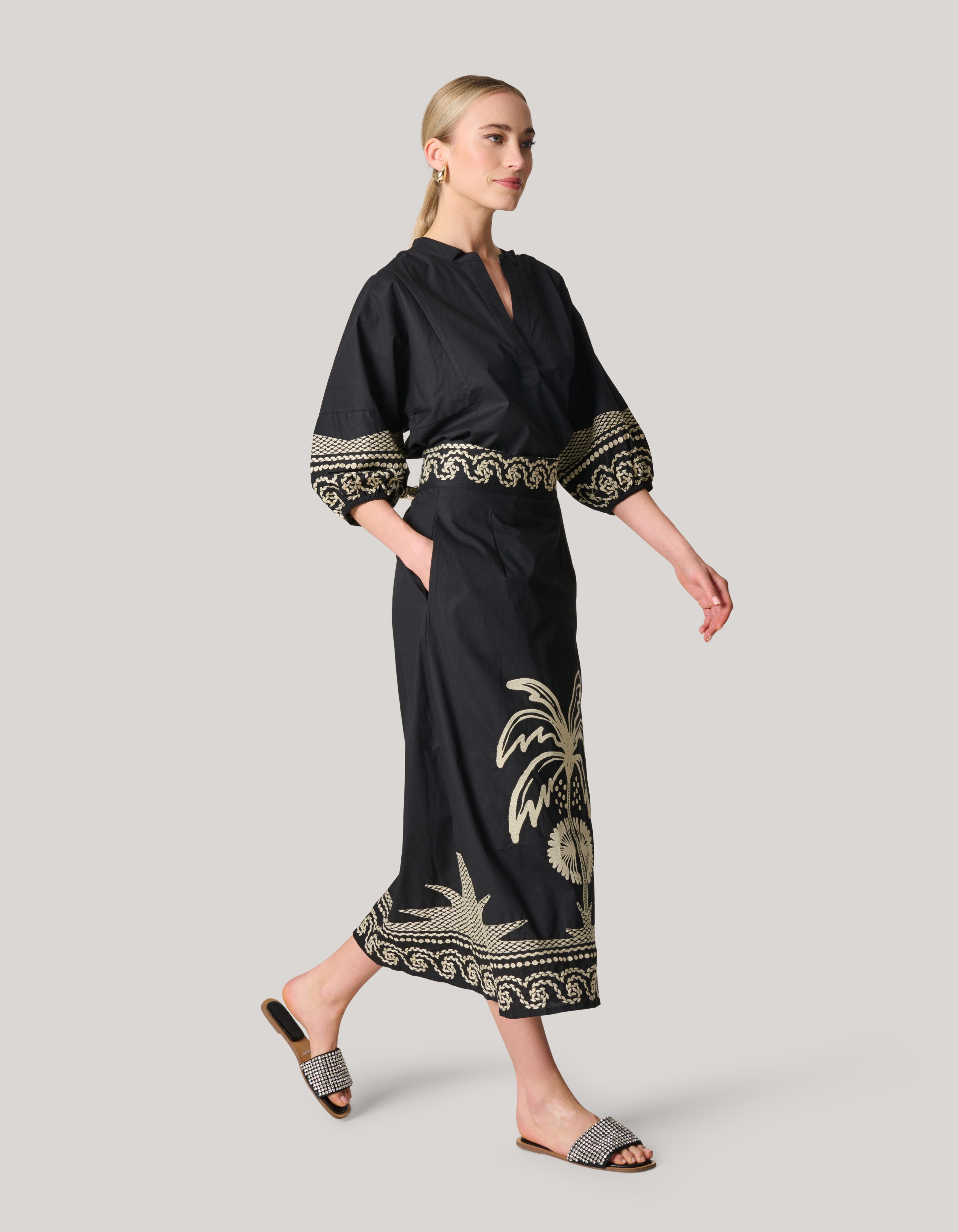 Embroidery Maxi Rok Zwart SHOEBY WOMEN