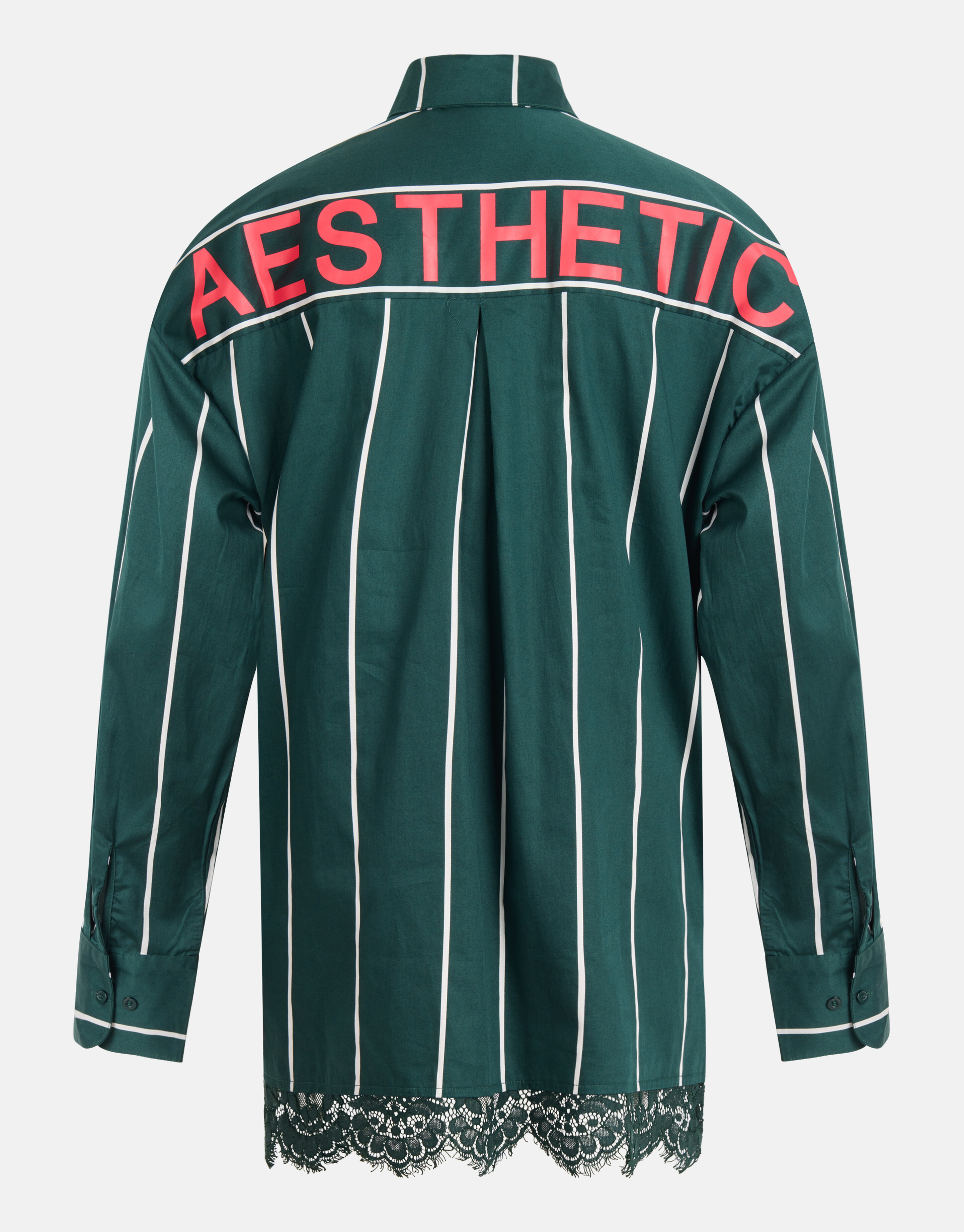 Kanten Pinstripe Blouse Donkergroen SHOEBY WOMEN