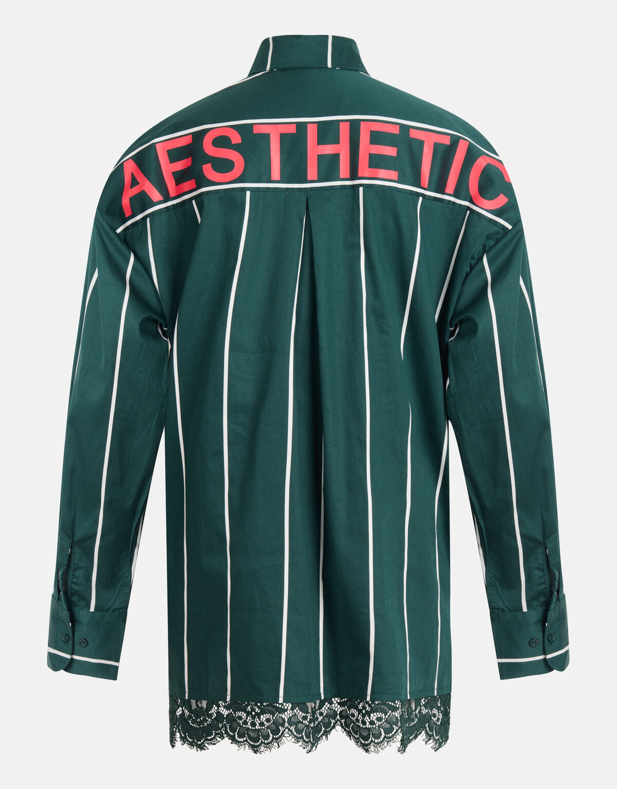 Kanten Pinstripe Blouse Donkergroen SHOEBY WOMEN