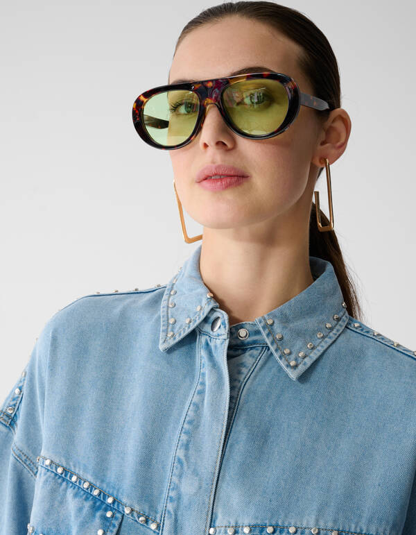 Oversized Studs Denim Blouse Bleached SHOEBY WOMEN