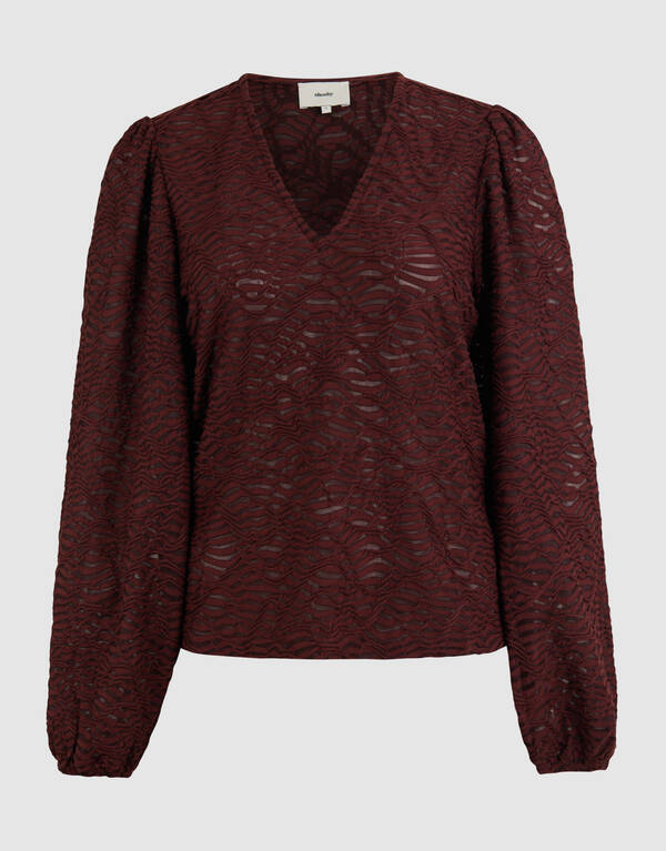 Crinkle V-hals Top Bruin SHOEBY WOMEN