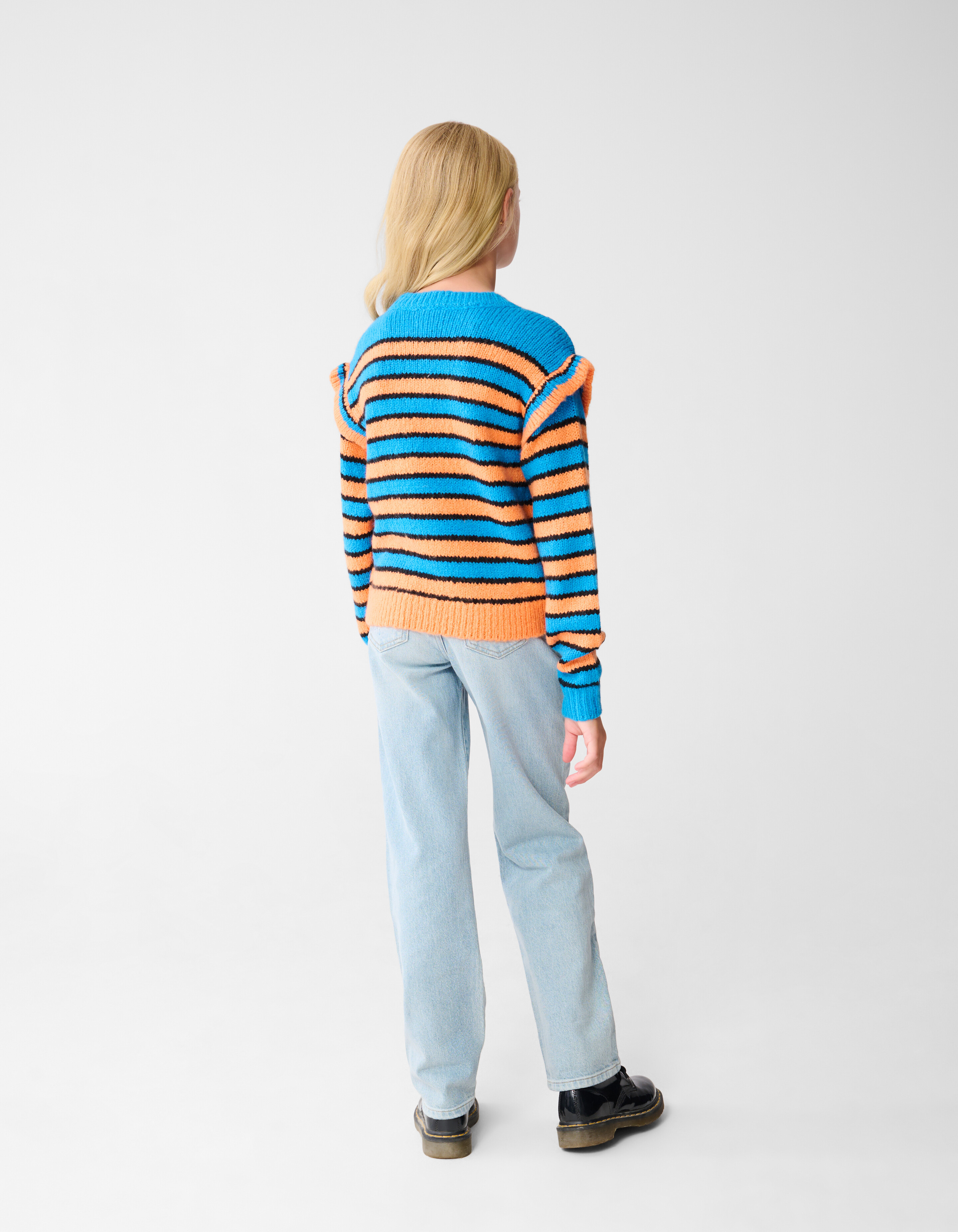Ruffle Stripe Trui Blauw/Oranje SHOEBY GIRLS