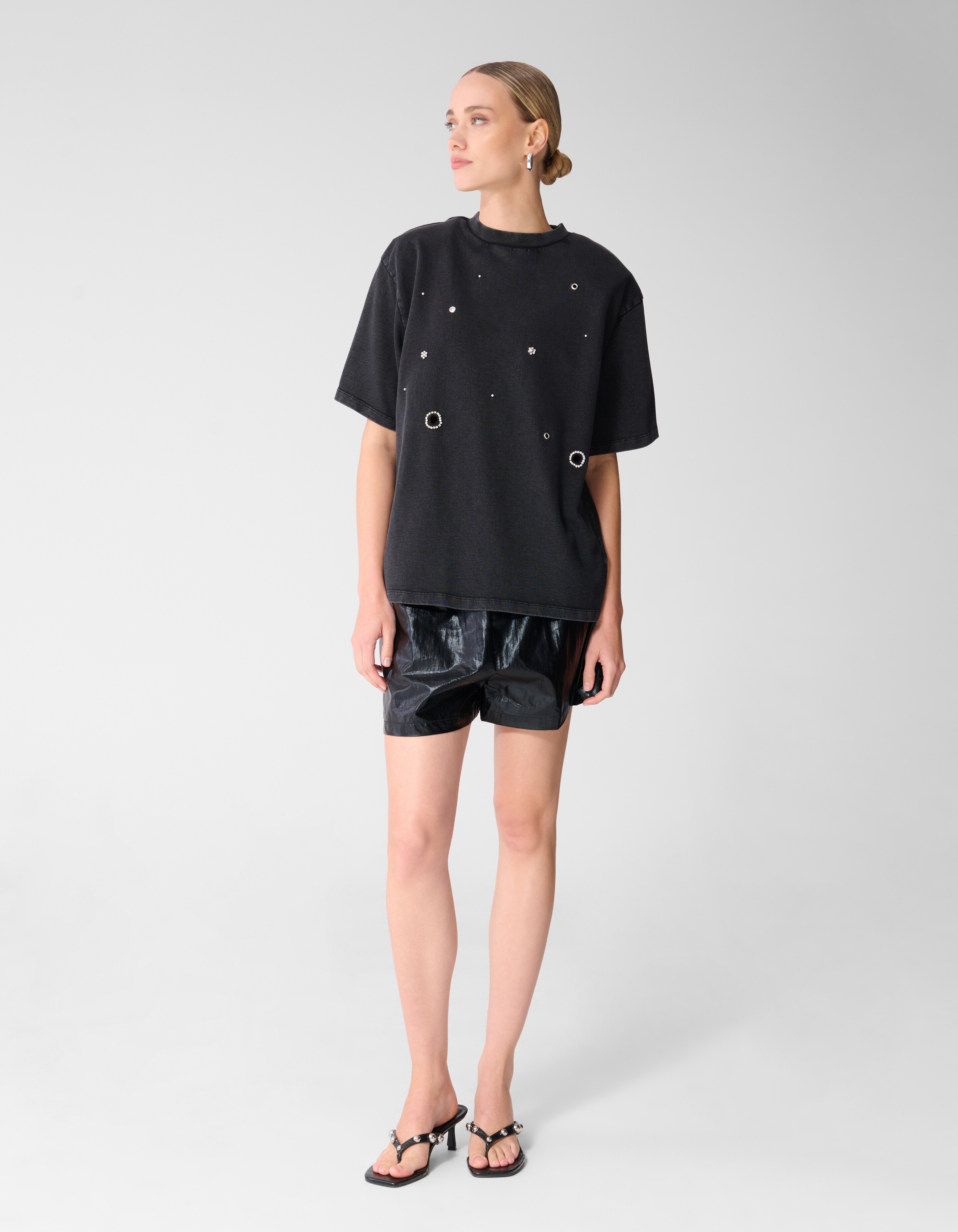 Oversized Embellished T-shirt Donkergrijs SHOEBY WOMEN
