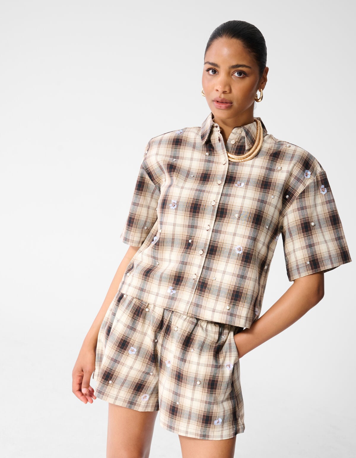 Ruiten Beaded Blouse Bruin SHOEBY WOMEN