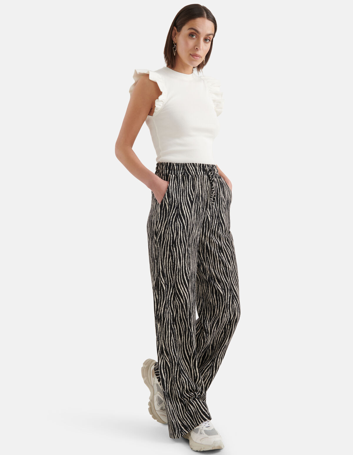 Crinkle Wide Leg Broek Zwart SHOEBY WOMEN