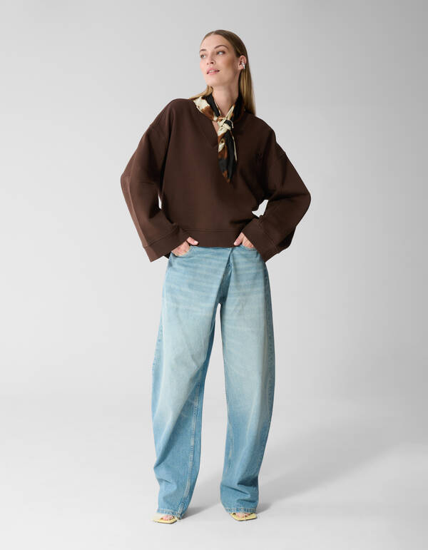 Oversized V-hals Sweater Donkerbruin SHOEBY WOMEN