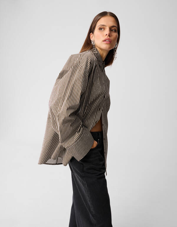 Pinstripe Strass Blouse Bruin SHOEBY WOMEN