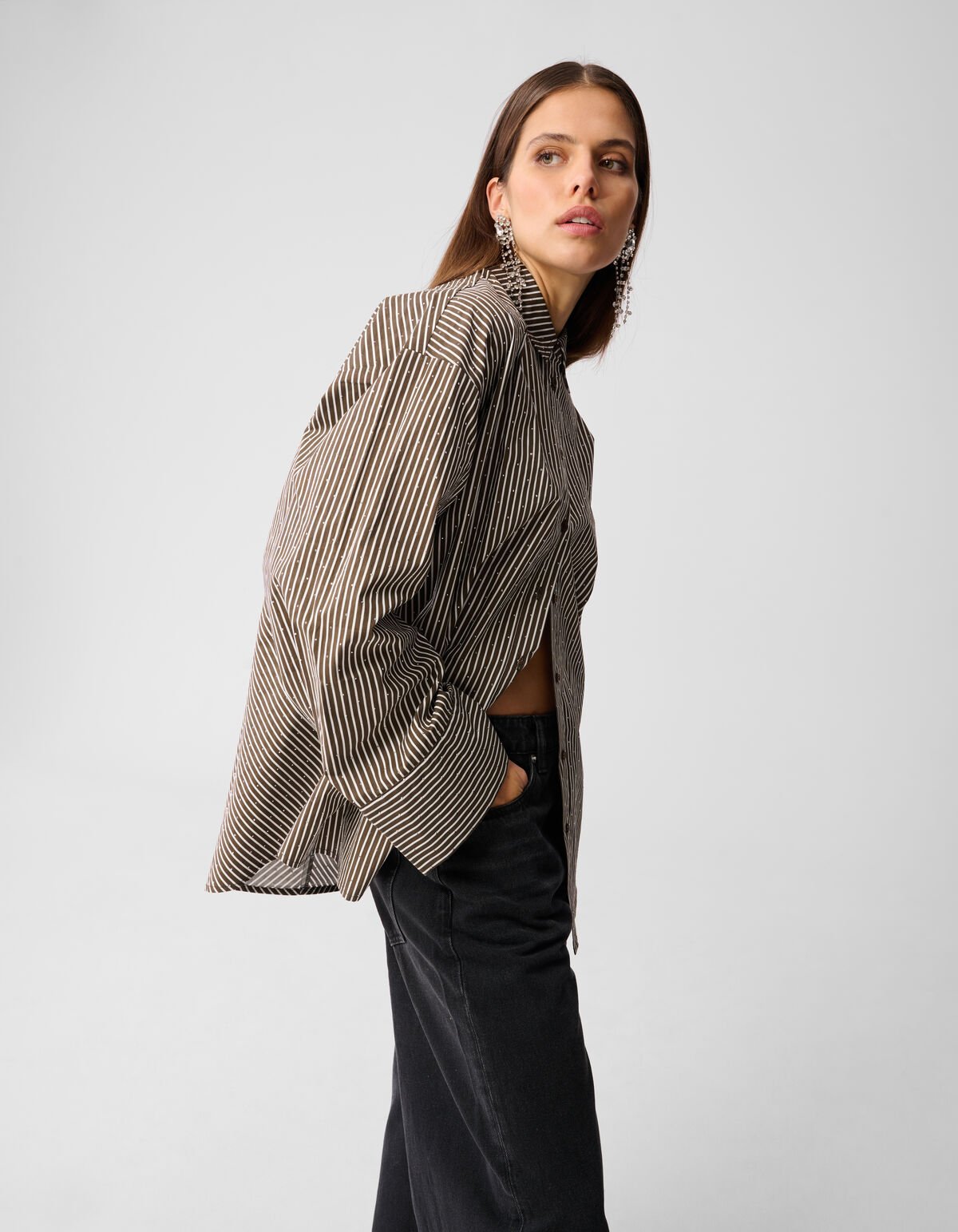 Pinstripe Strass Blouse Bruin SHOEBY WOMEN