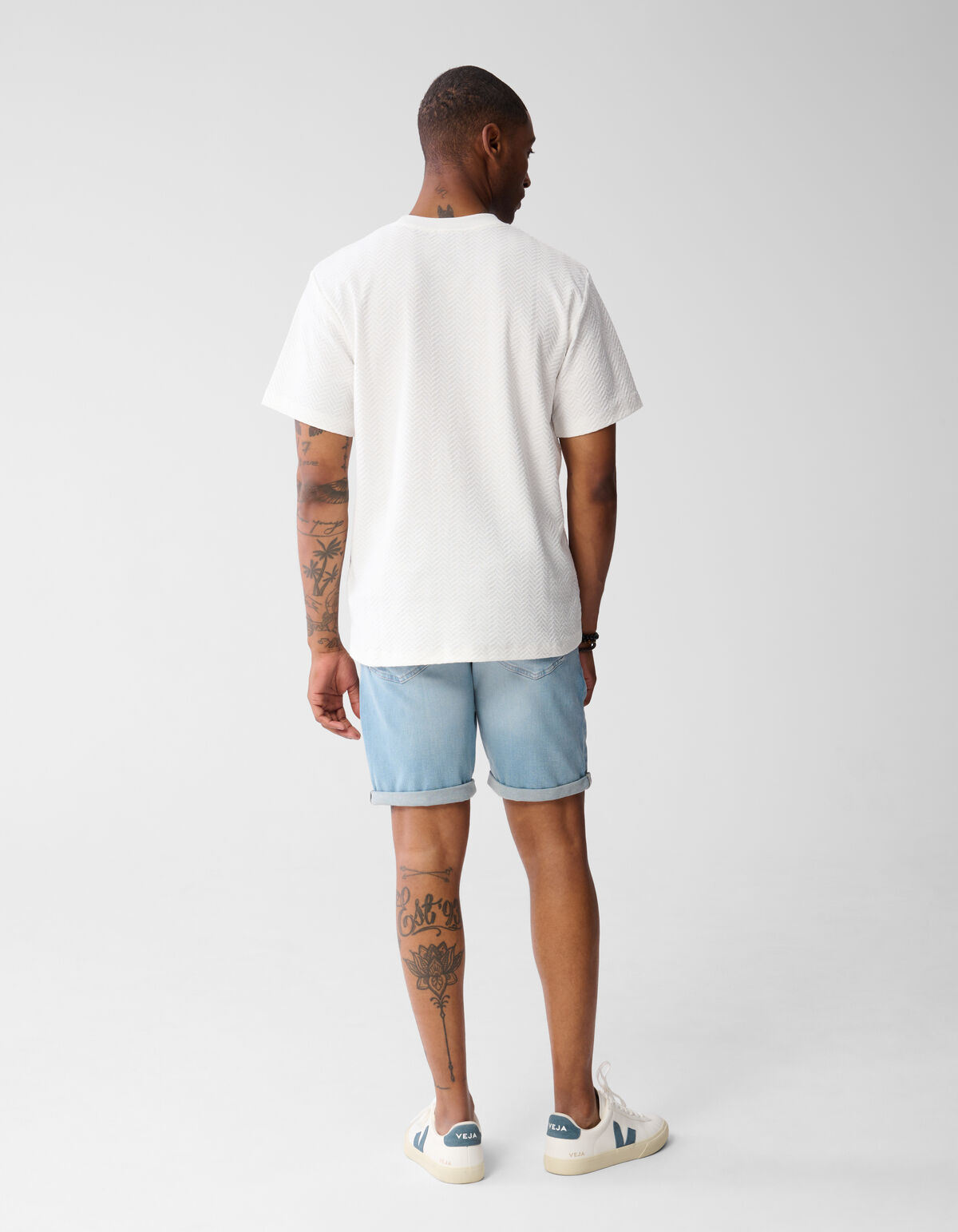 Structuur Jacquard T-shirt Gebroken Wit SHOEBY MEN