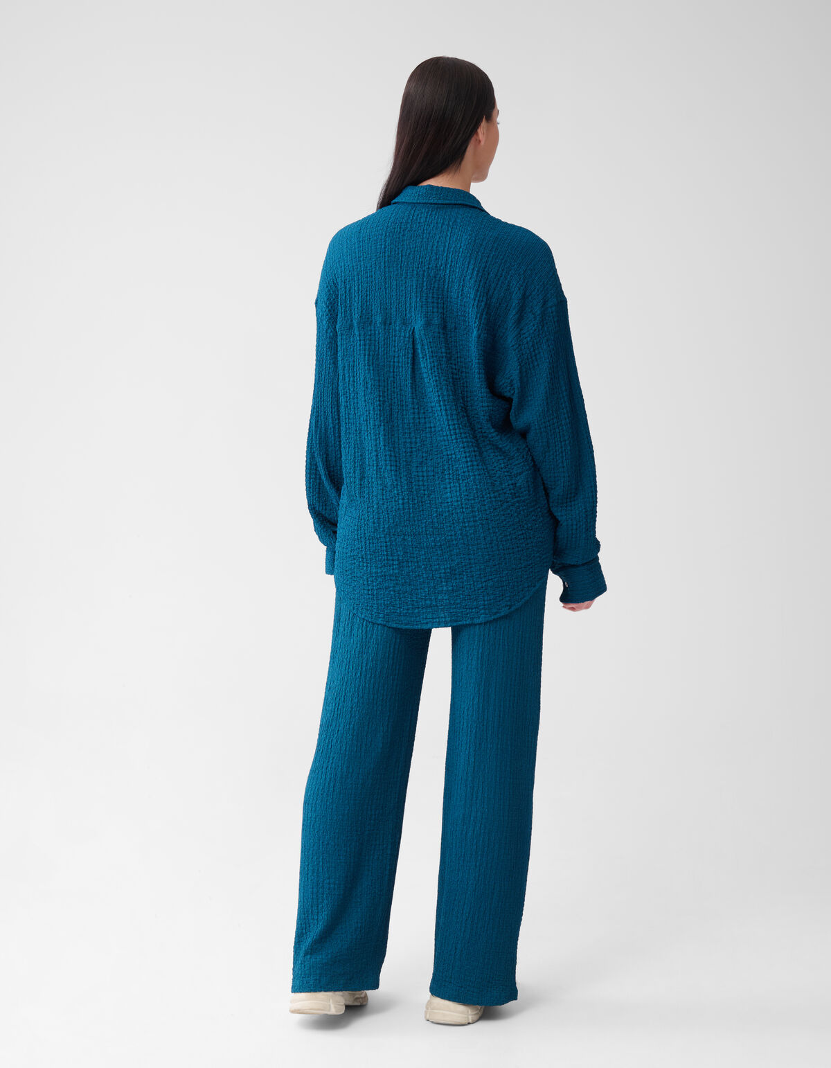 Crinkle Wide Leg Broek Donkerblauw SHOEBY WOMEN