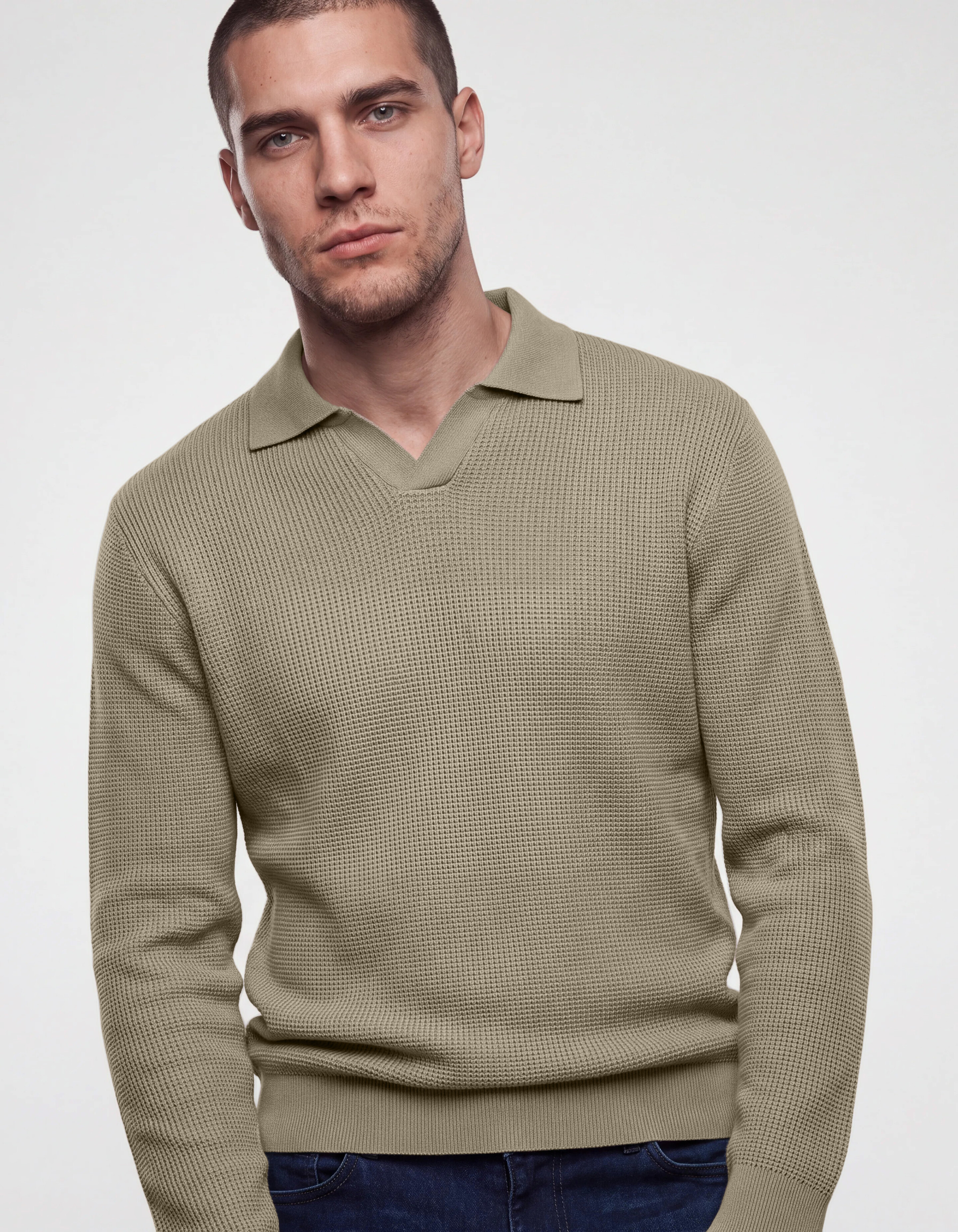Gebreide Longsleeve Polo Trui Groen SHOEBY MEN