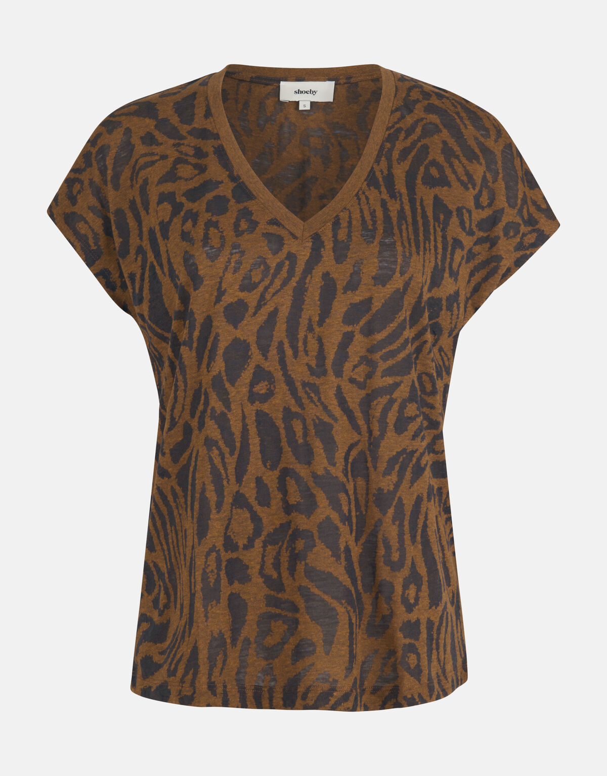 Leopard Print V-Hals T-shirt Bruin SHOEBY WOMEN