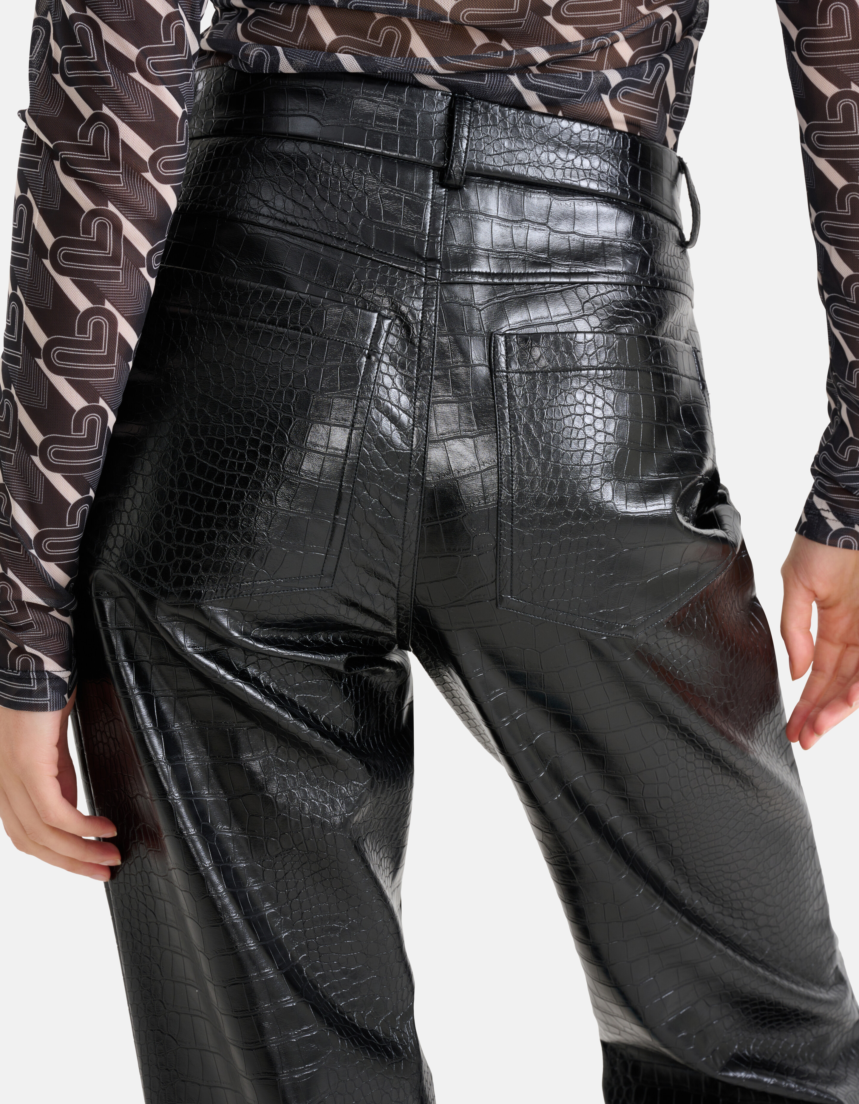 Vegan Leren Croco Broek Zwart SHOEBY WOMEN