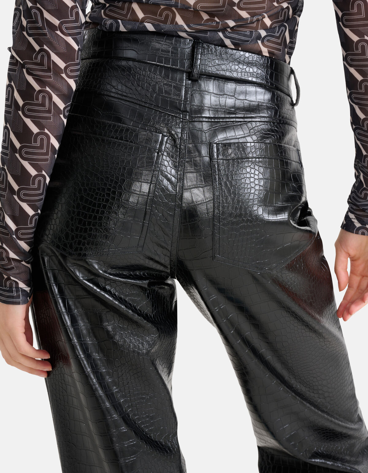Vegan Leren Croco Broek Zwart SHOEBY WOMEN