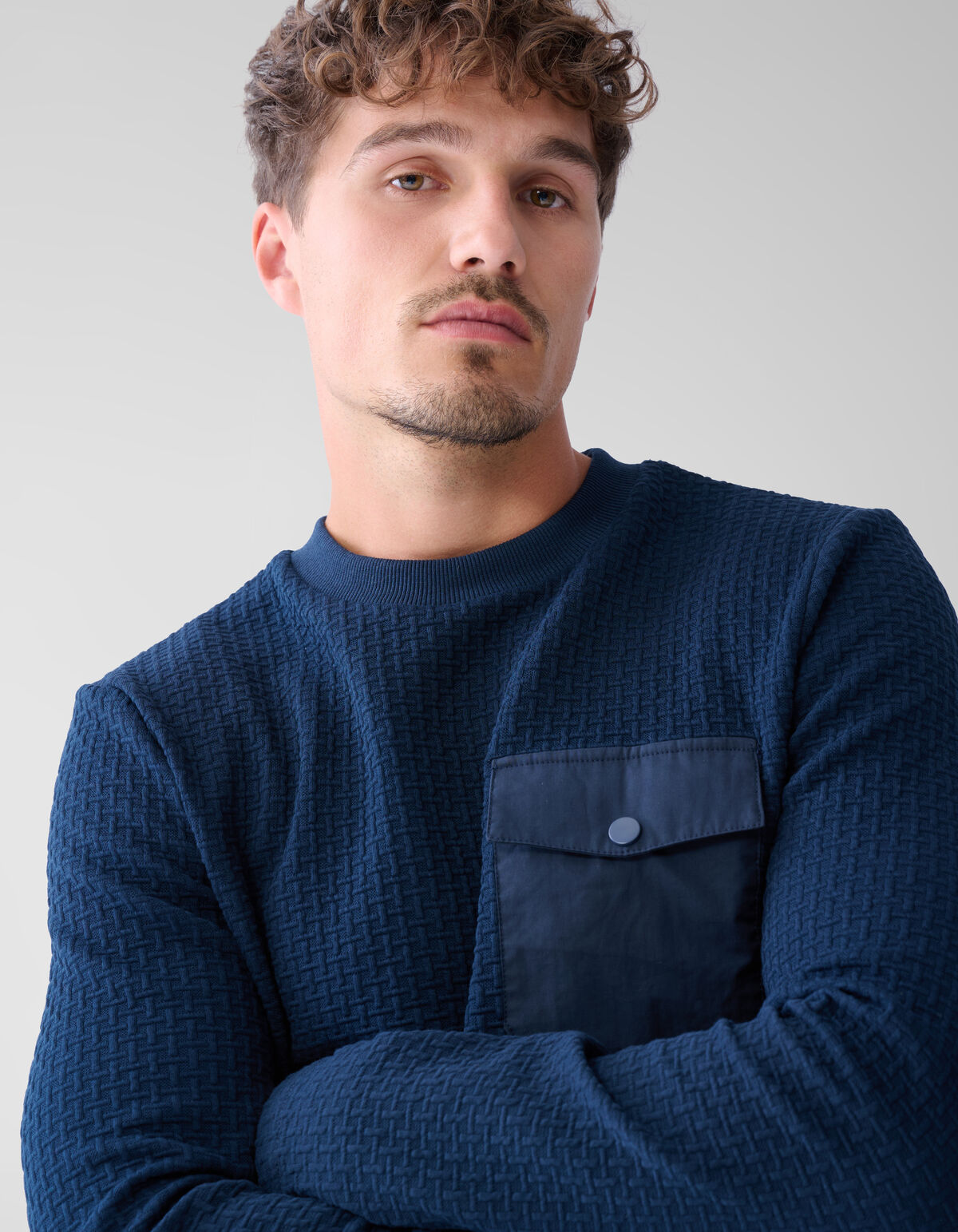 Structuur Pocket Trui Donkerblauw SHOEBY MEN