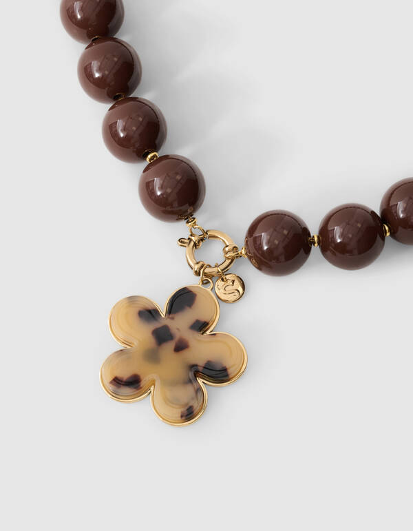 Beaded Bloem Ketting Bruin SHOEBY ACCESSOIRES