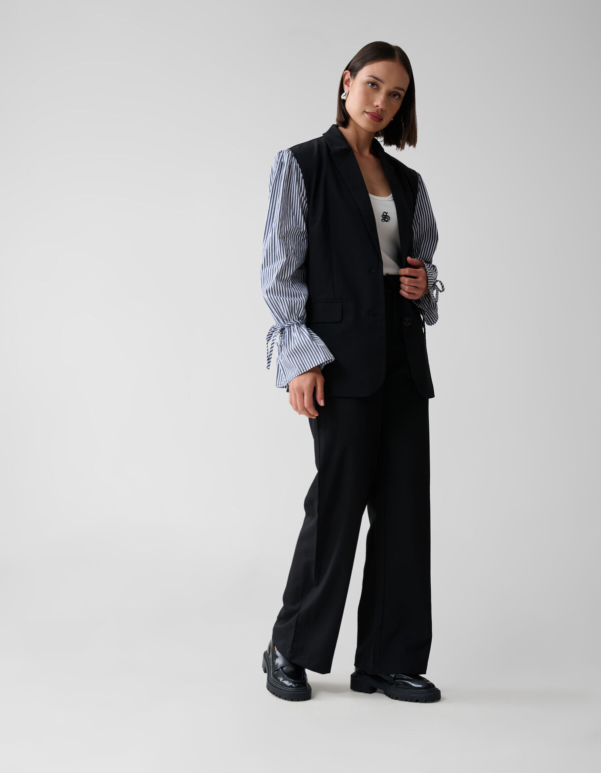 Poplin Sleeve Blazer Zwart SHOEBY WOMEN