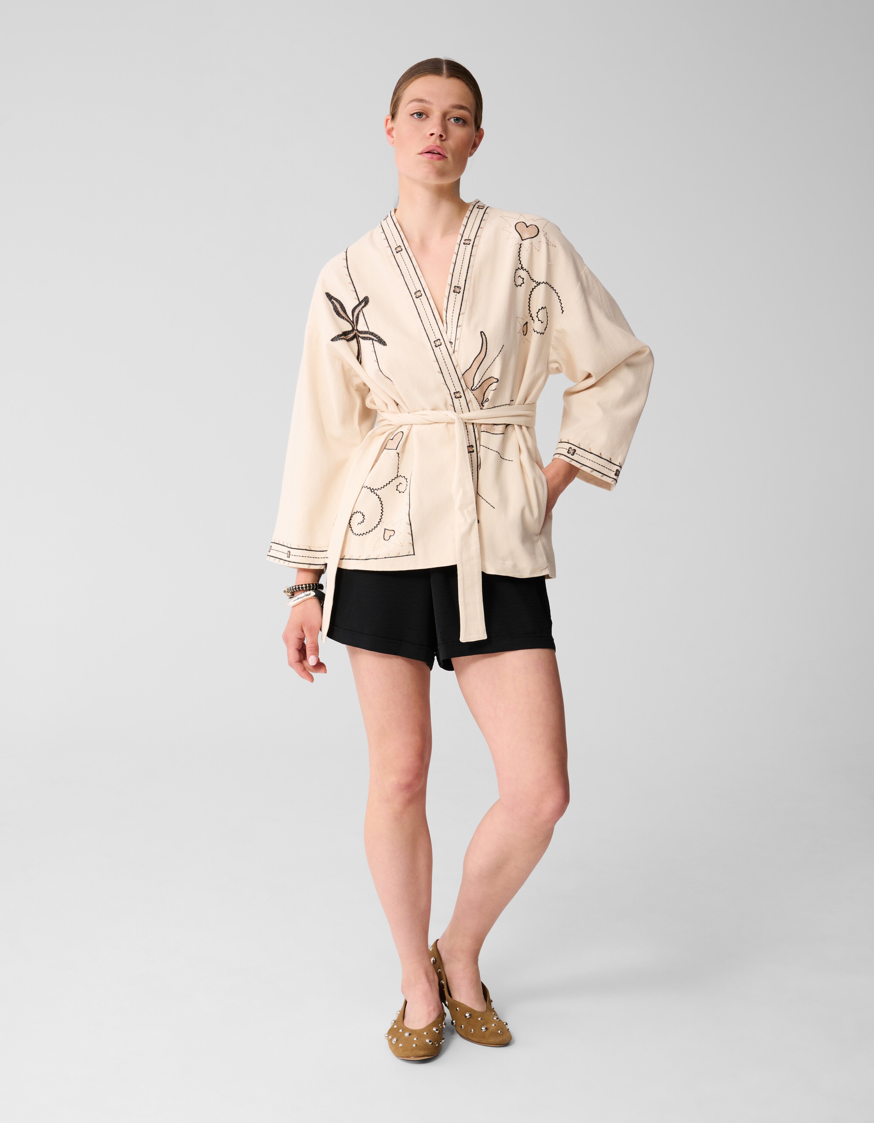 Artwork Kimono Jacket Gebroken Wit SHOEBY WOMEN