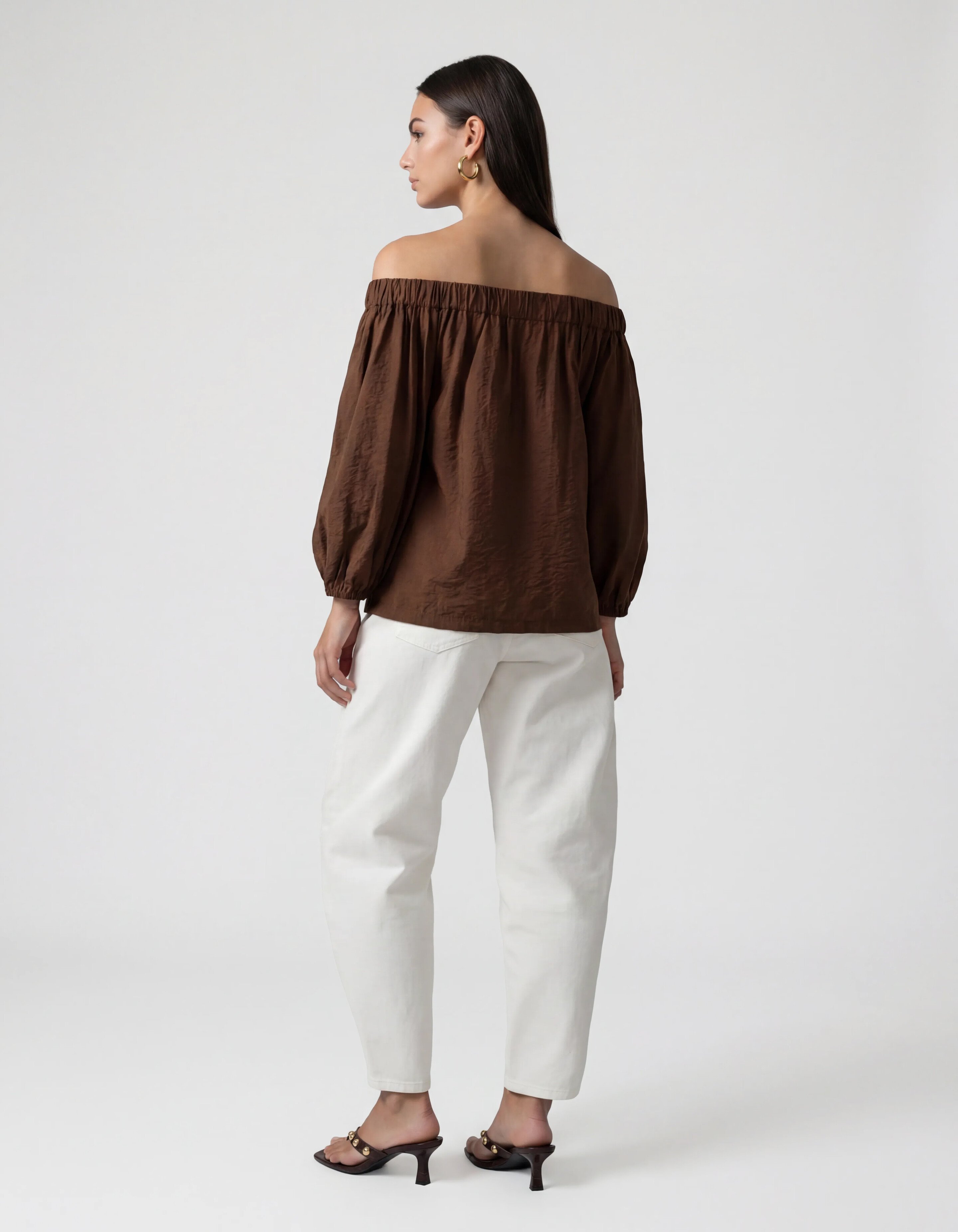 Off Shoulder Strik Blouse Donkerbruin SHOEBY WOMEN