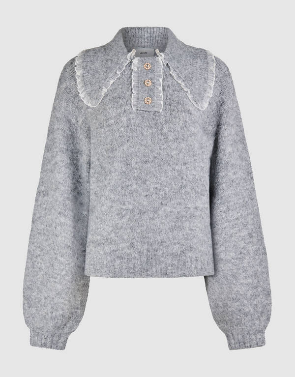 Collar Knit Trui Lichtgrijs SHOEBY WOMEN