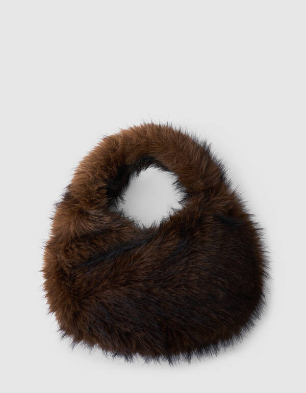 Ronde Faux Fur Tas Donkerbruin SHOEBY ACCESSOIRES