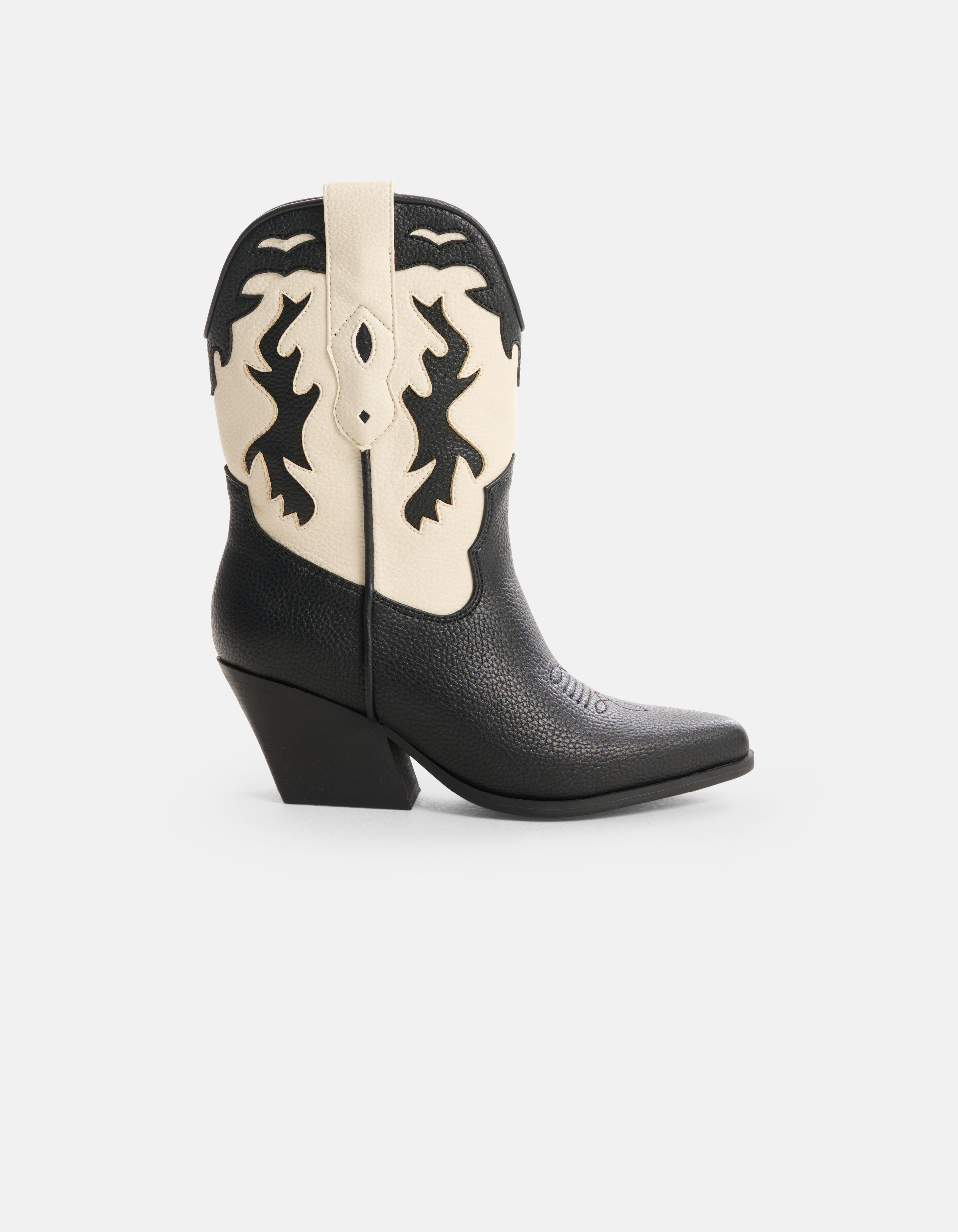 test Immoraliteit Voetganger Middelhoge Cowboy Laars Zwart/Wit | Shoeby