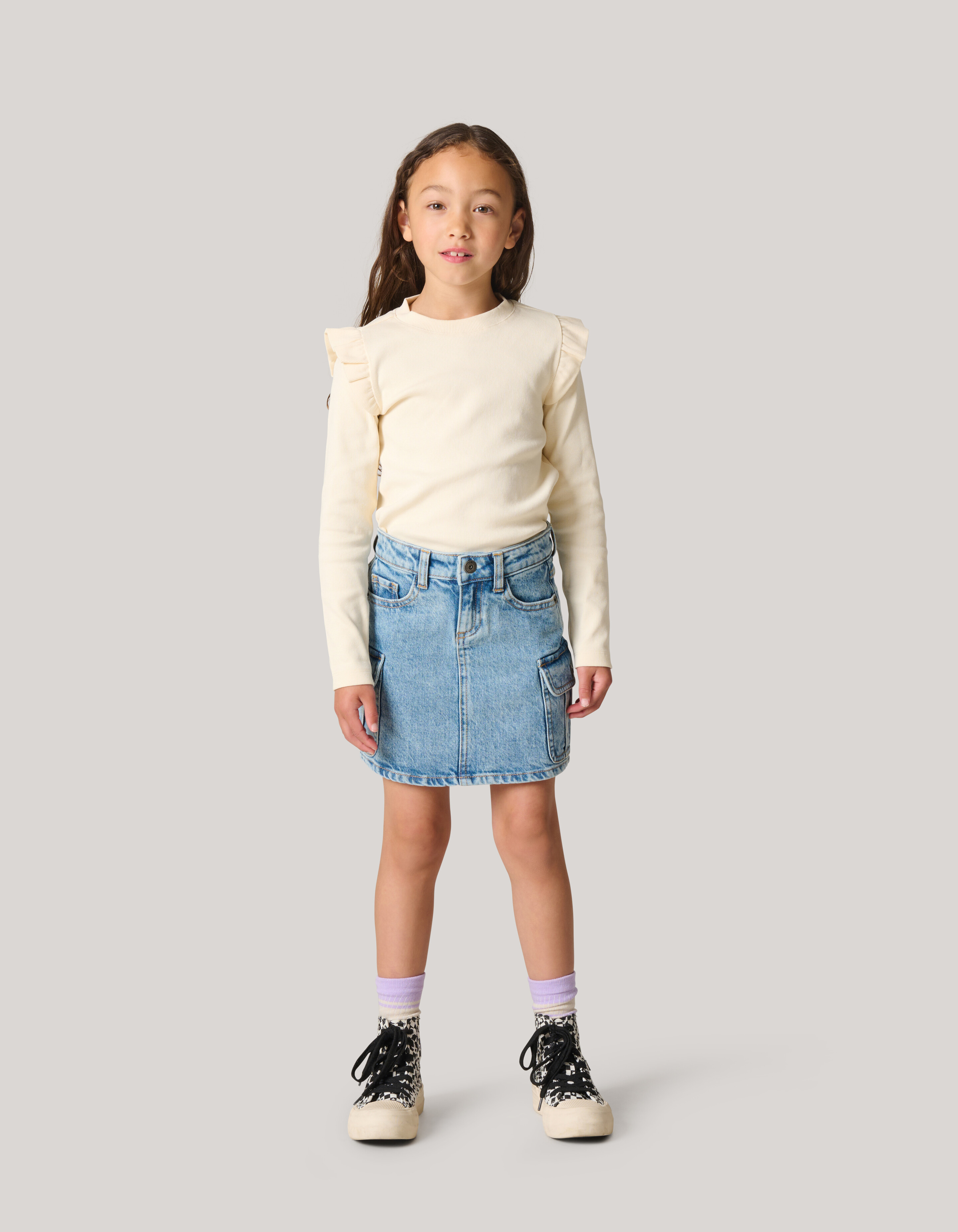 Ruffle Rib Longesleeve Top Gebroken Wit SHOEBY GIRLS