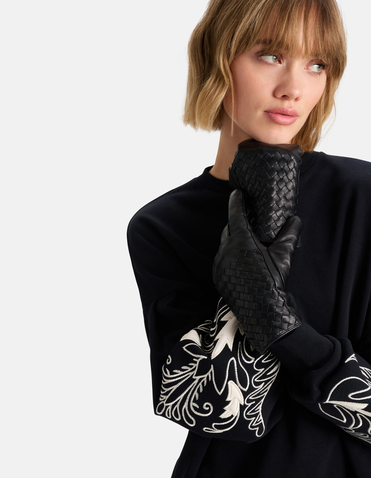 Gevlochten Leren Handschoenen Zwart SHOEBY ACCESSOIRES