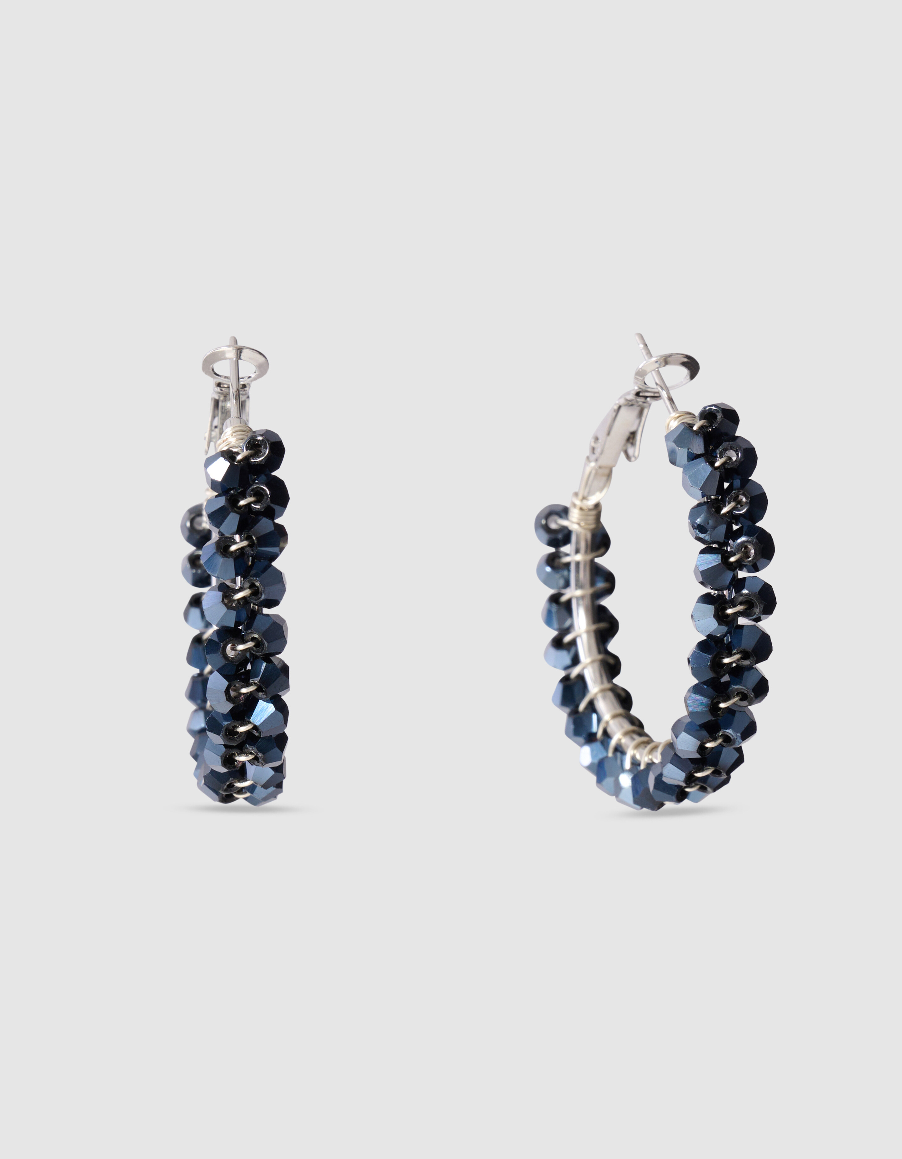 Beaded Hoop Oorbellen Blauw/Zilver SHOEBY ACCESSOIRES