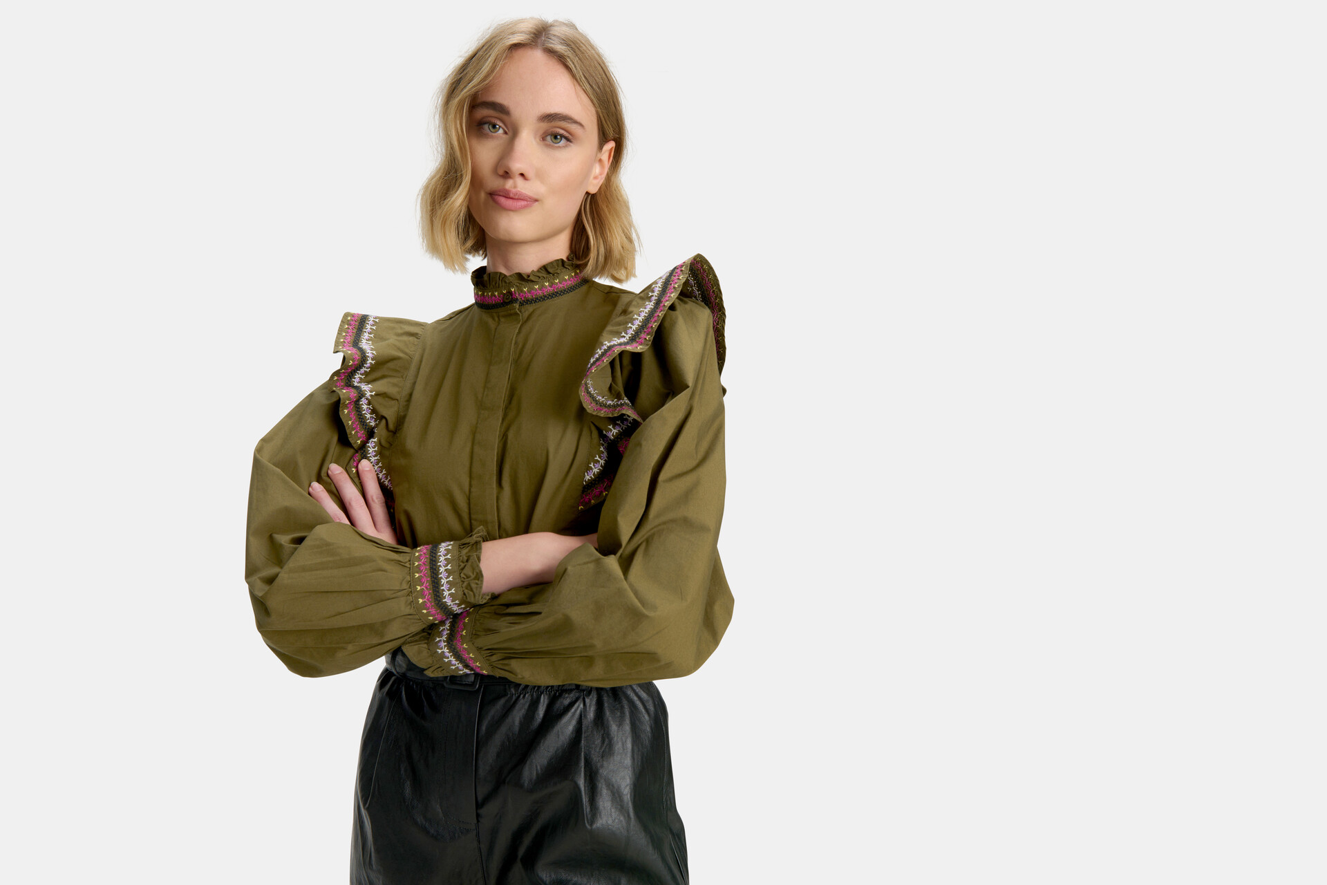 Embroidery Blouse Donkergroen SHOEBY WOMEN