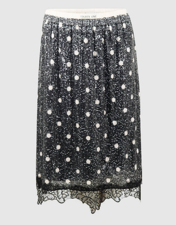 Sequin Polkadot Midi Rok Donkergrijs SHOEBY WOMEN
