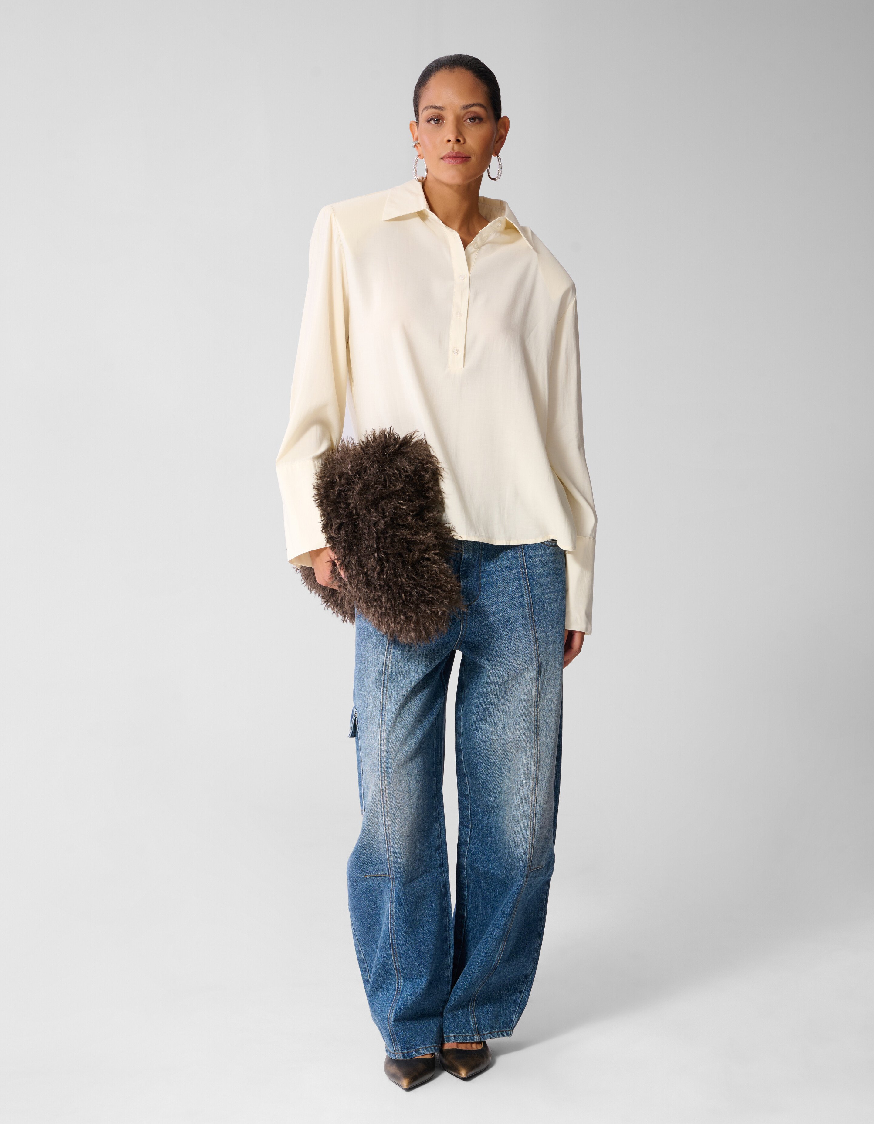 Soft Polo Blouse Ecru SHOEBY WOMEN