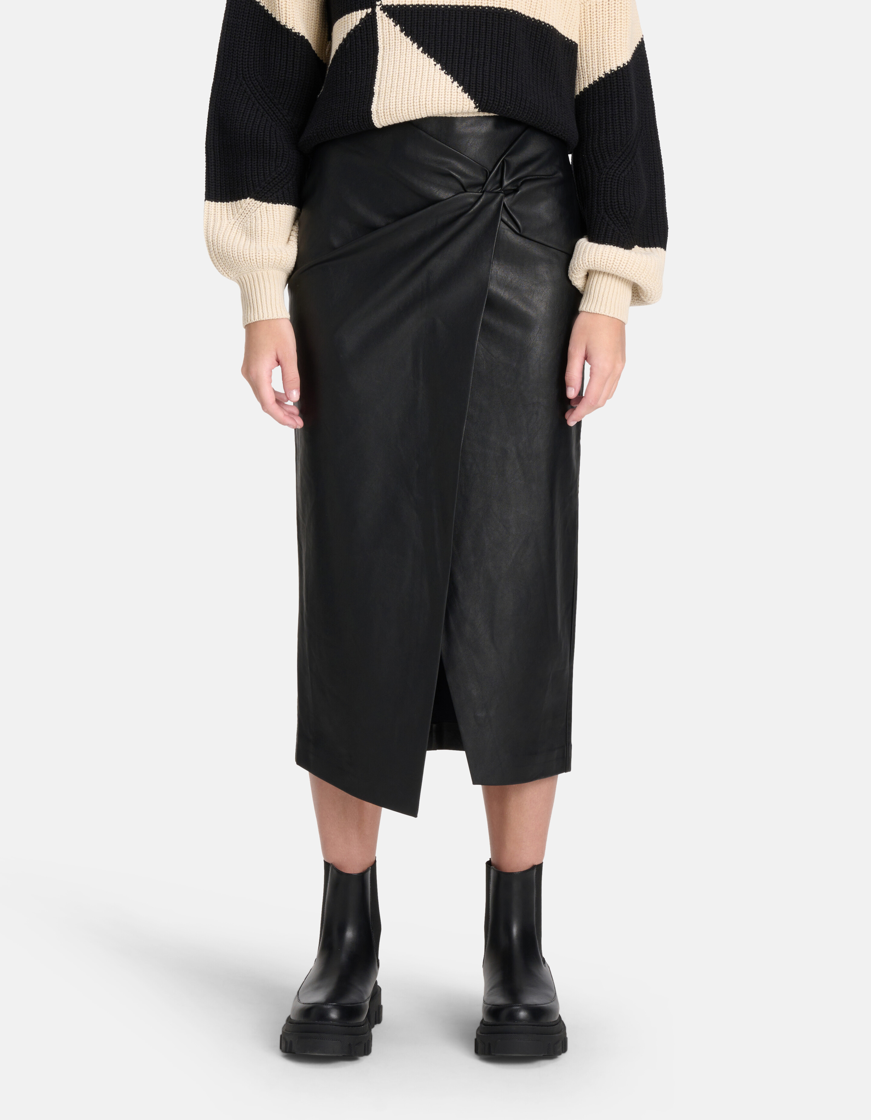 Vegan Leren Midi Rok Zwart SHOEBY WOMEN