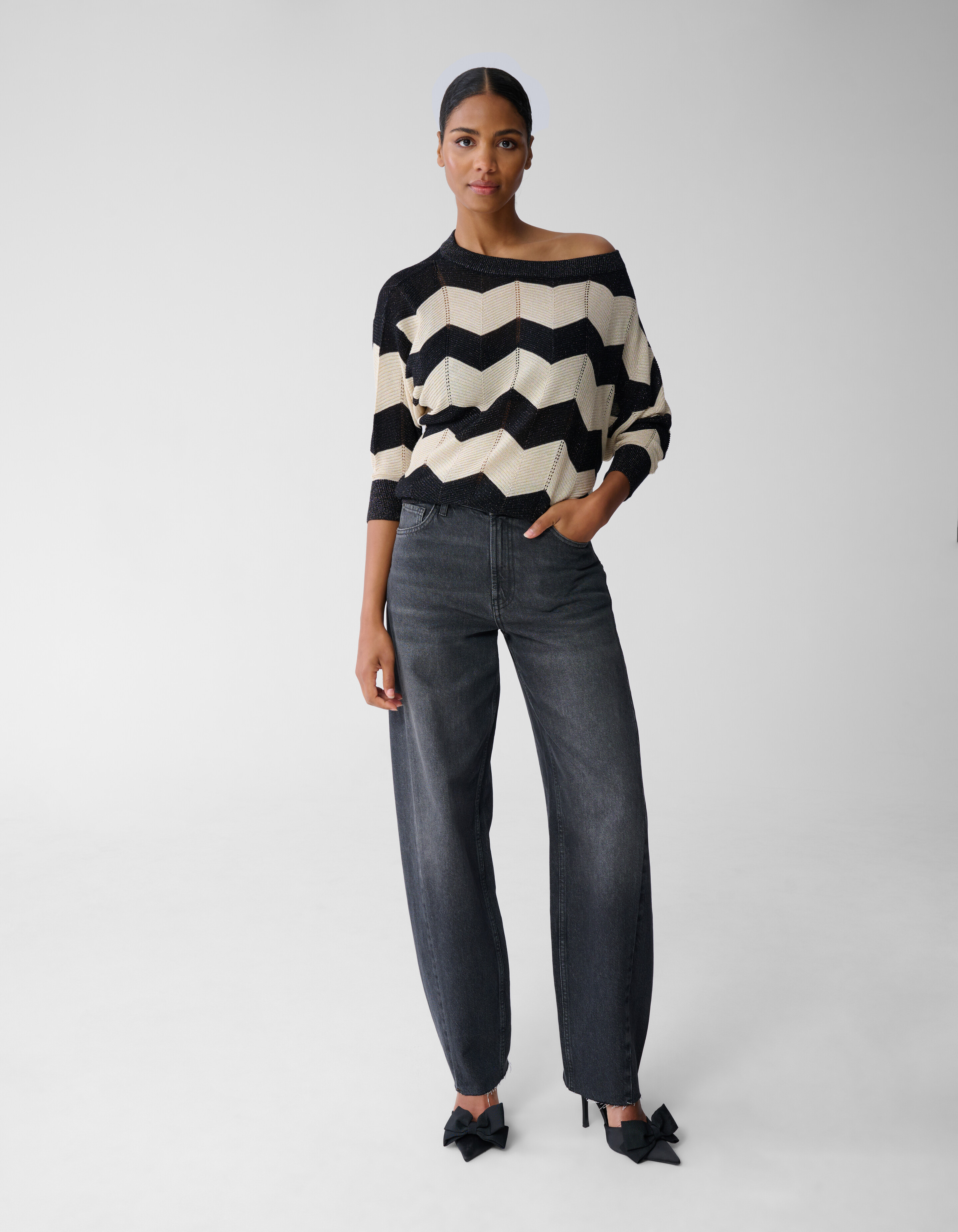 Glitter Stripe Vleermuis Trui Zand SHOEBY WOMEN